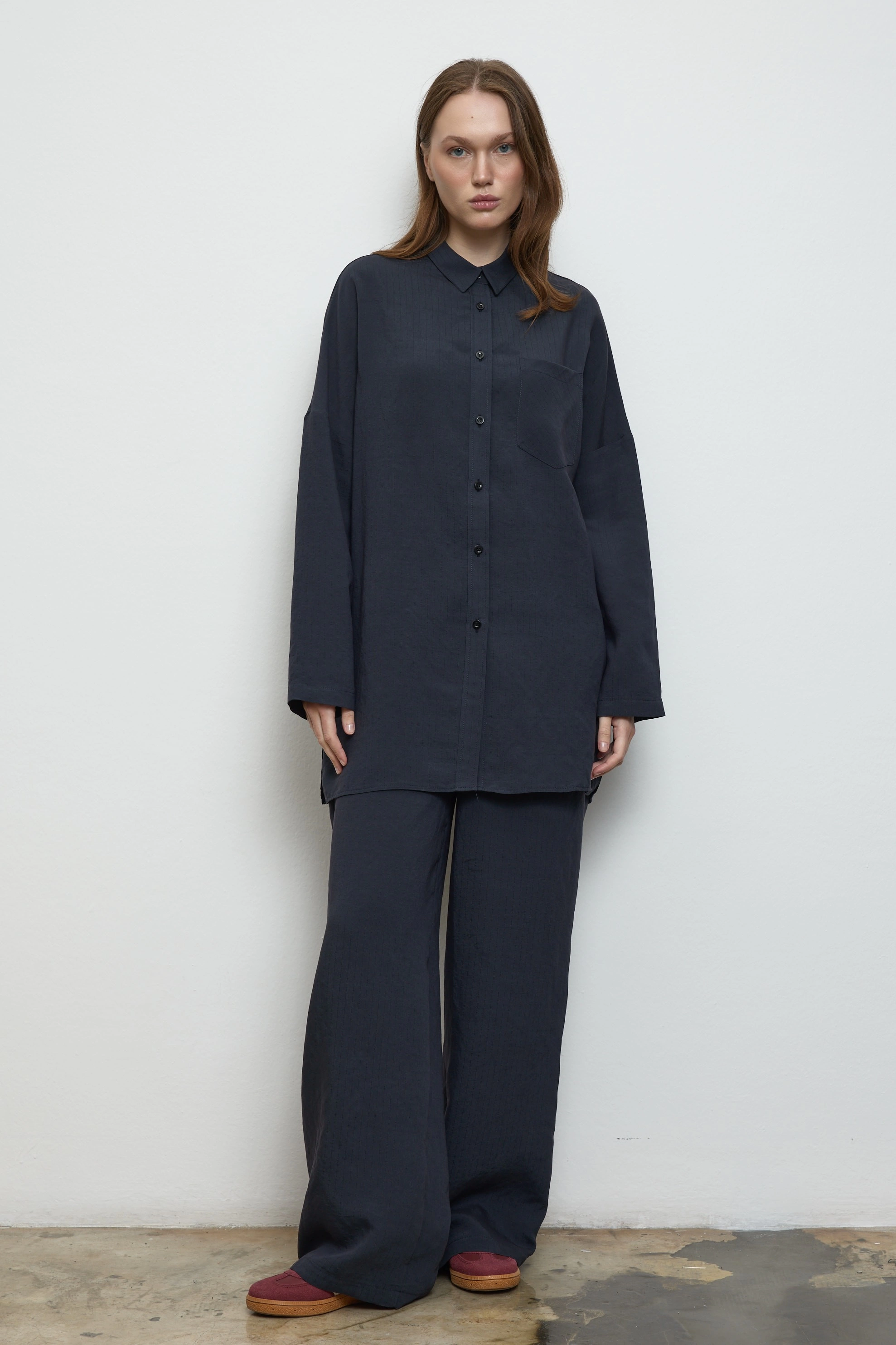 Qanu Çizgili Modal Takım Lacivert