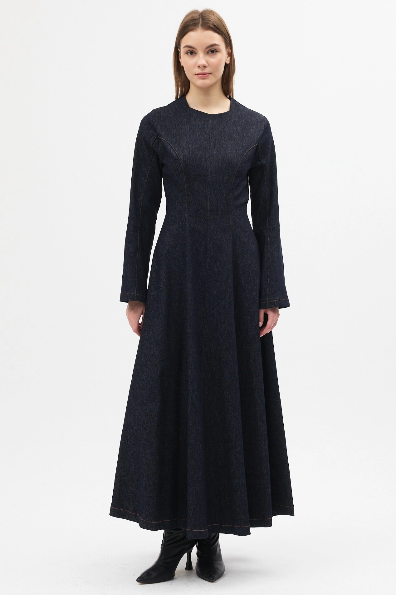 Qanu Denim Elbise Koyu Mavi