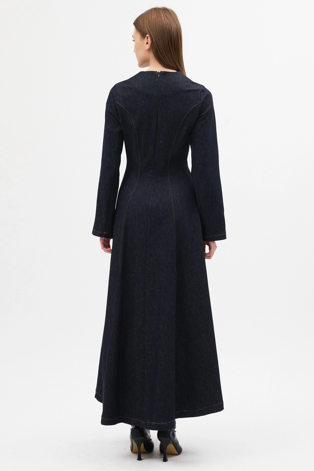 Qanu Denim Elbise Koyu Mavi - Tesettür Giyim