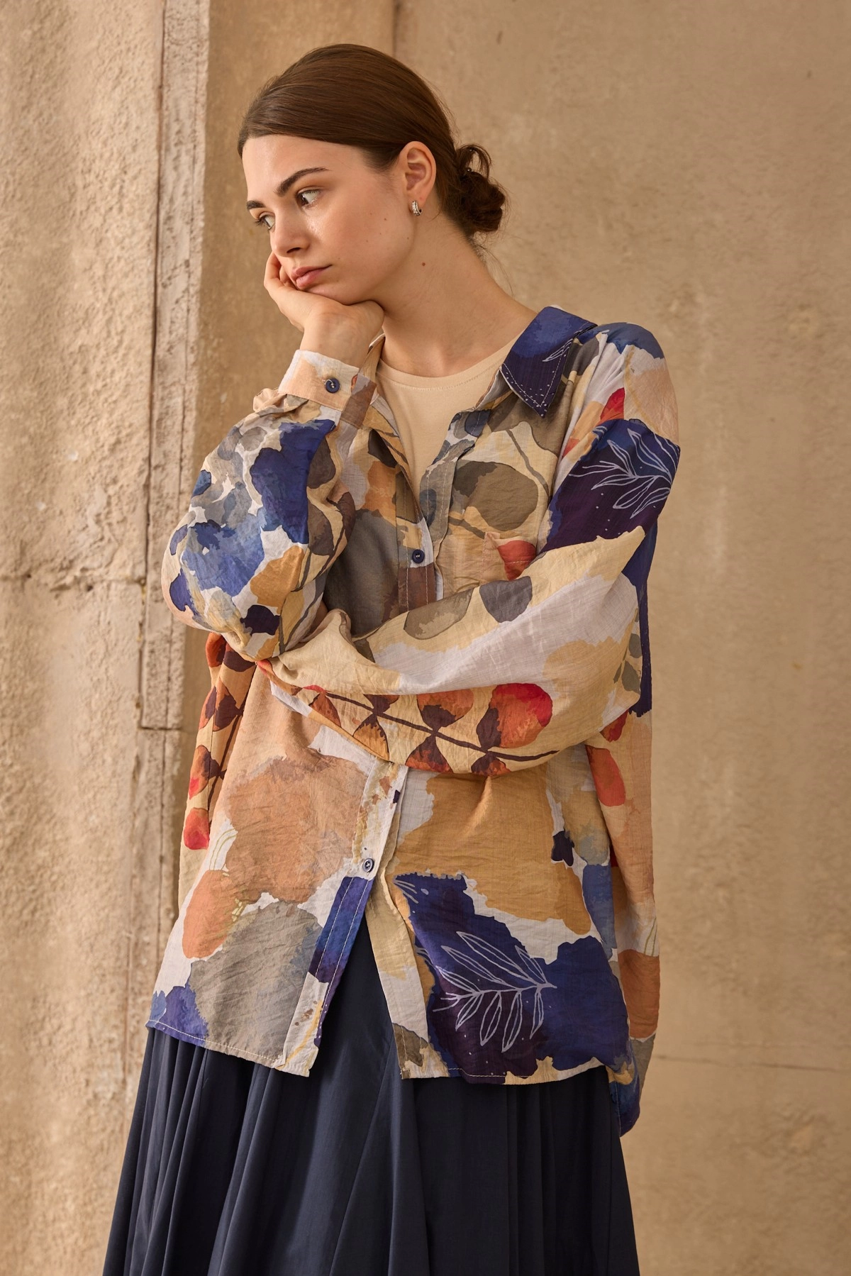 Qanu Desenli Gömlek Mavi