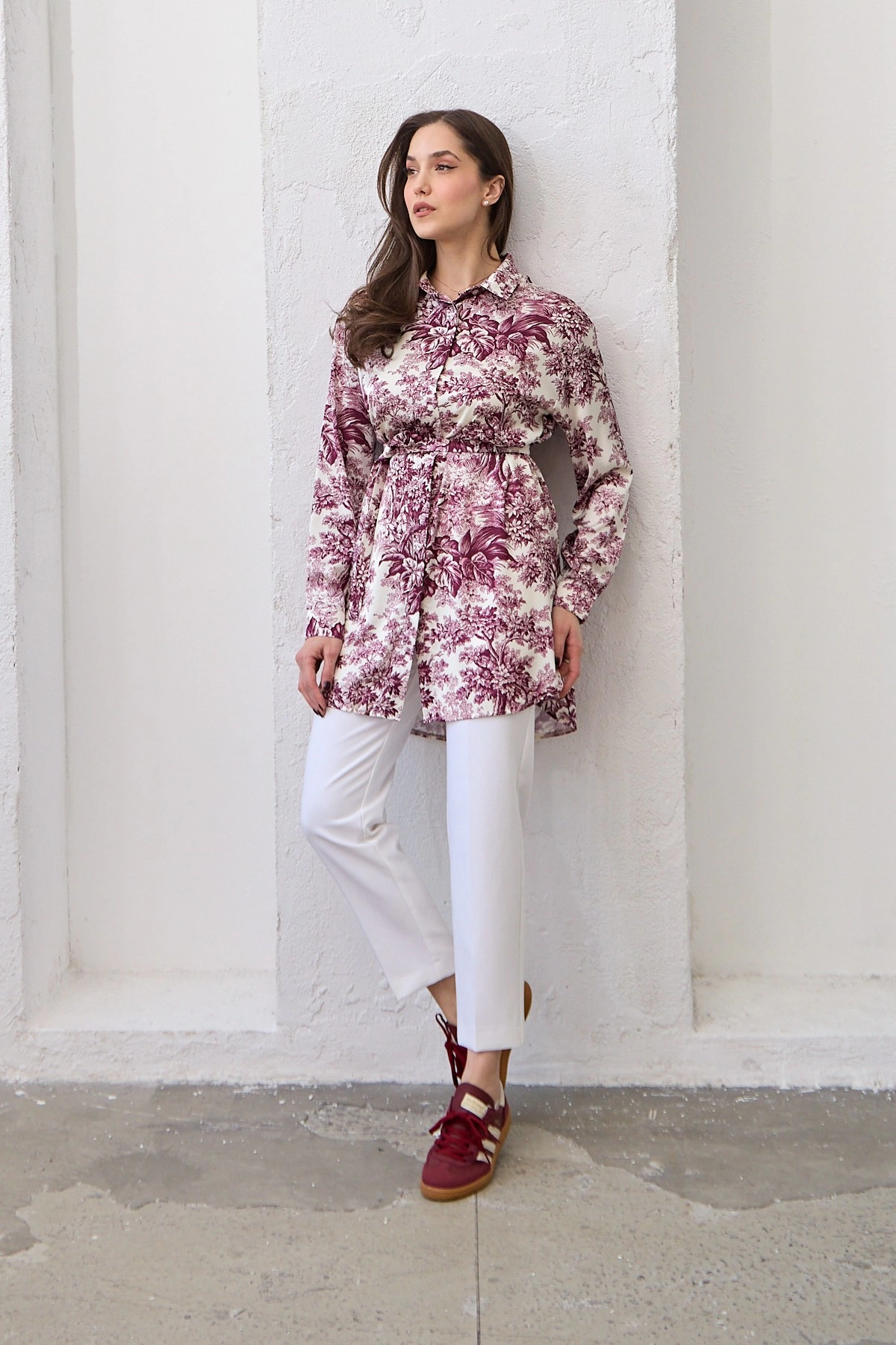 Qanu Desenli Gömlek Mürdüm