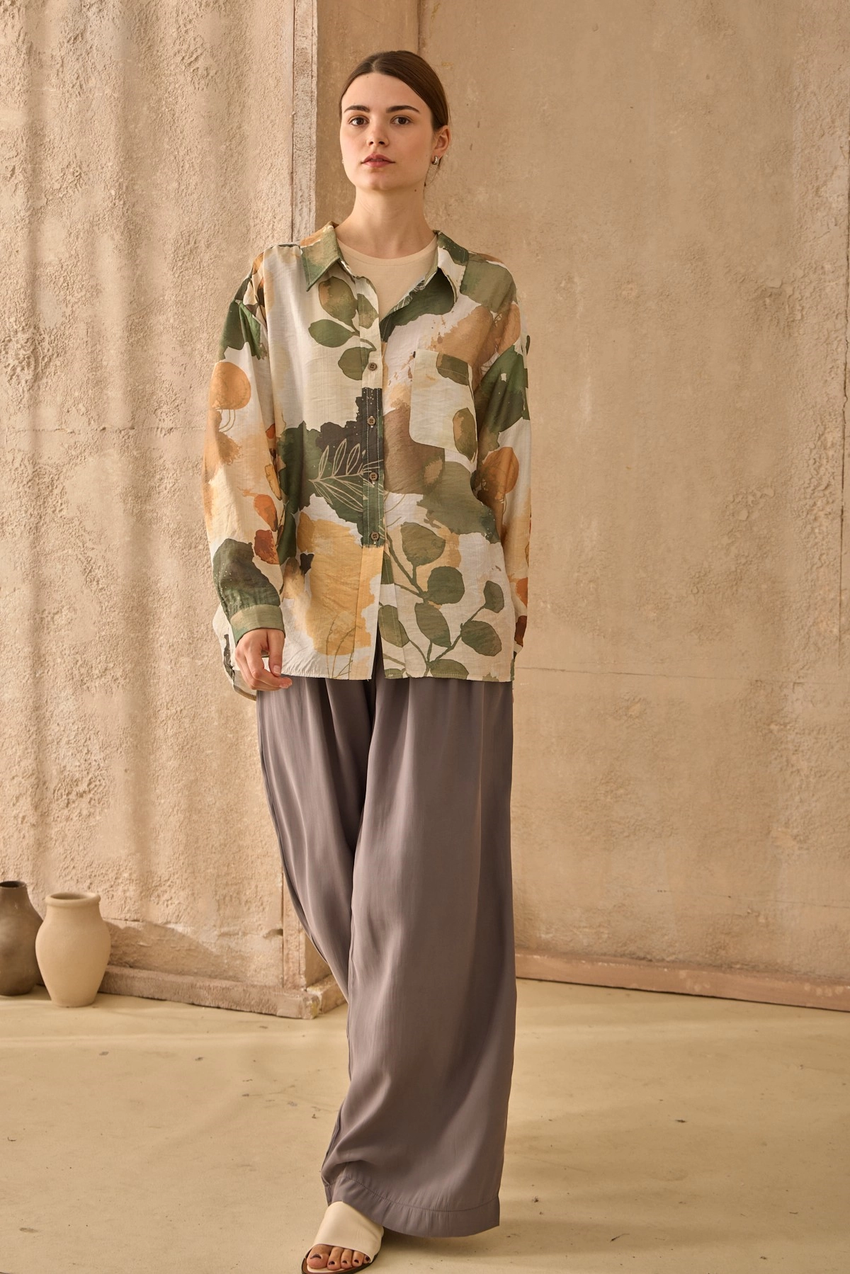 Qanu Desenli Gömlek Yeşil 