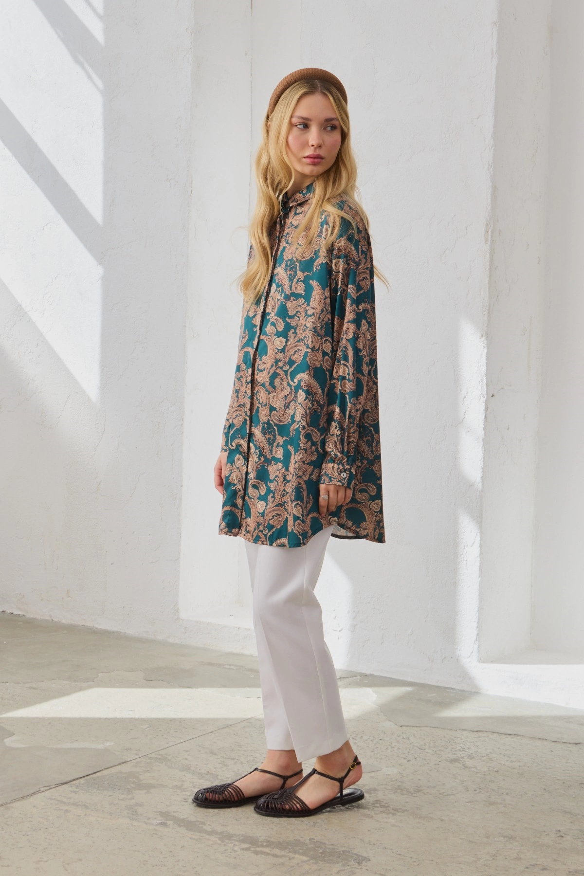 Qanu Desenli Gömlek Yeşil 