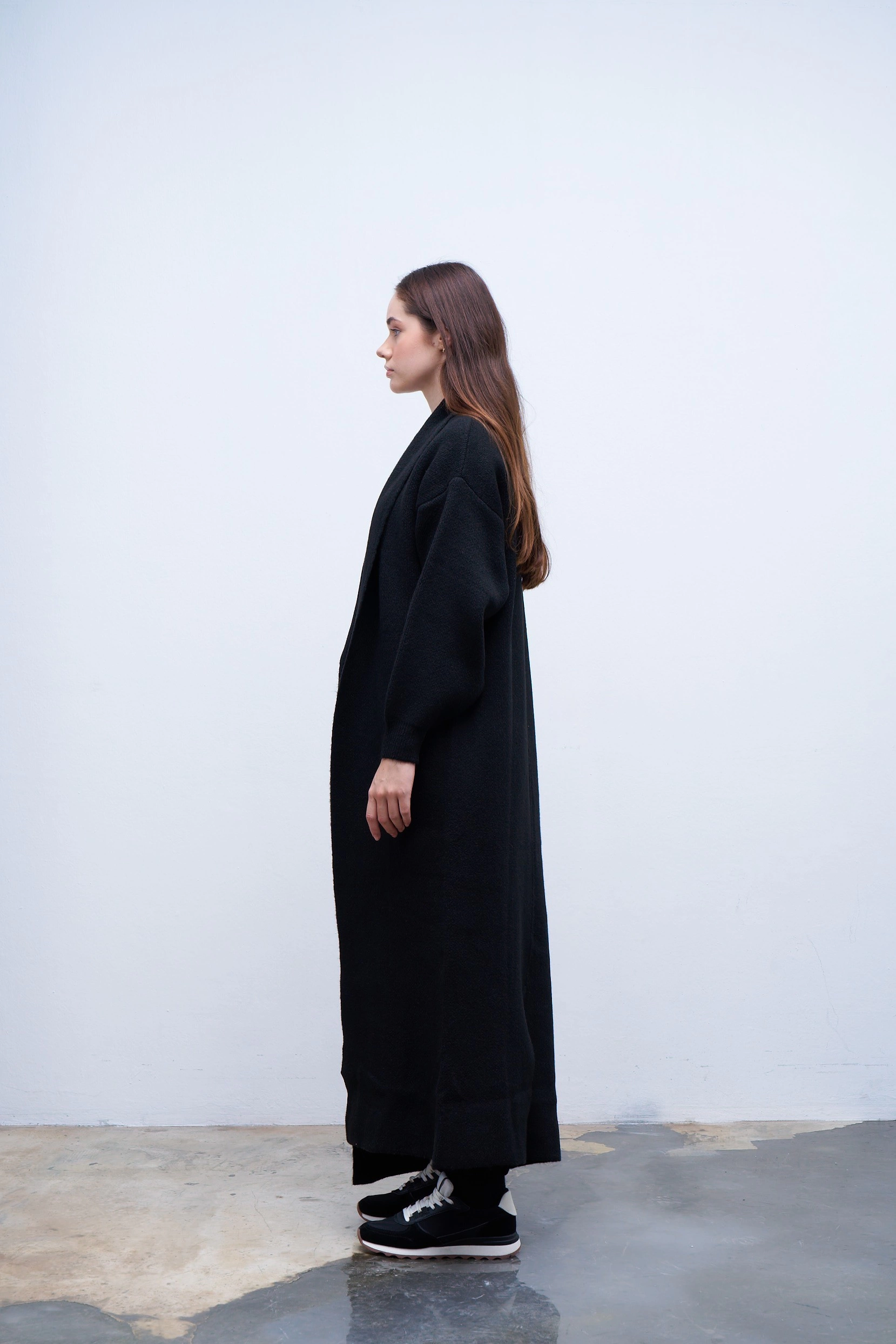 Qanu Dikişli Uzun Hırka Siyah 