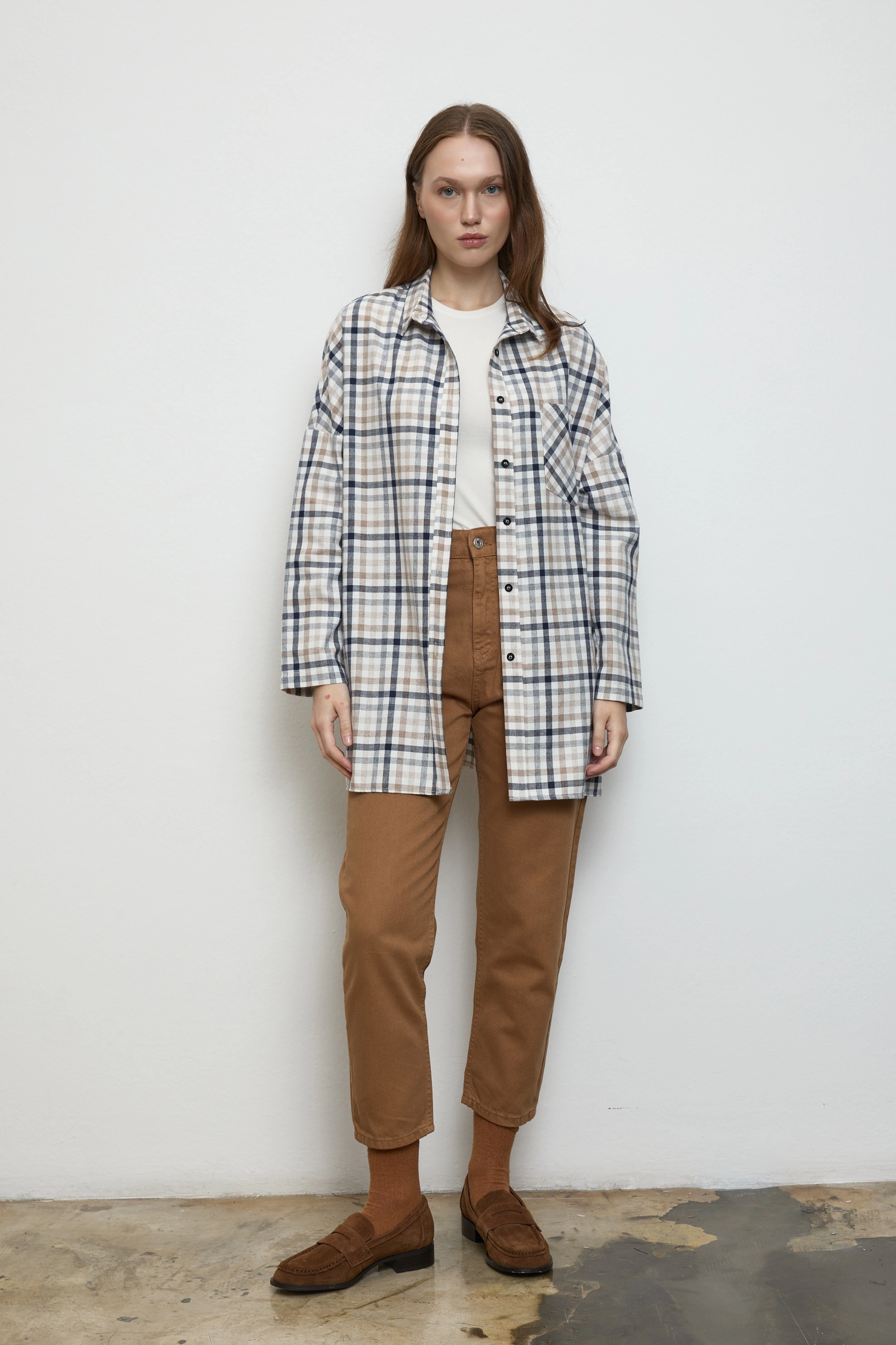 Qanu Ekose Gömlek Beyaz