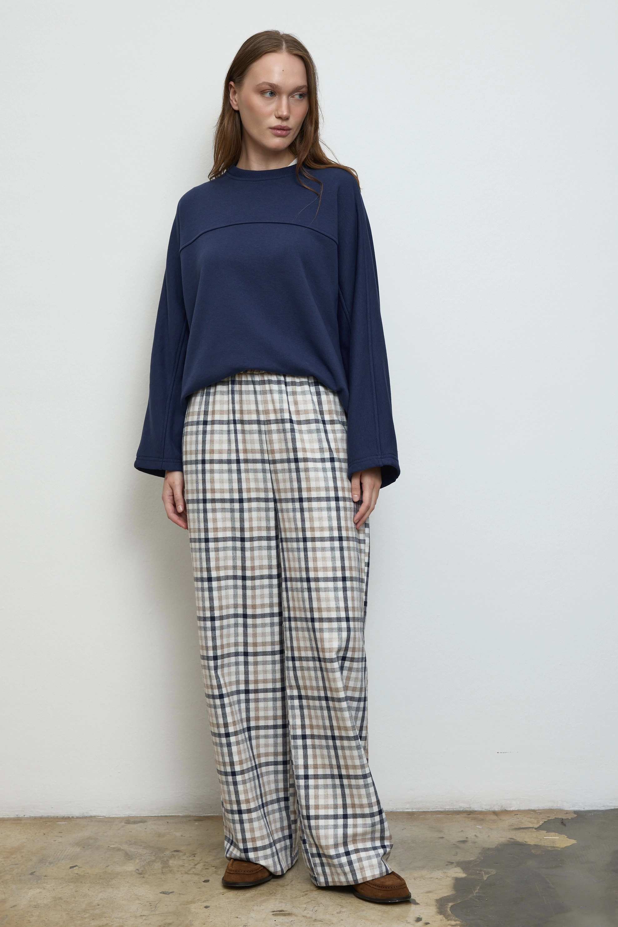 Qanu Ekose Pantolon Beyaz 