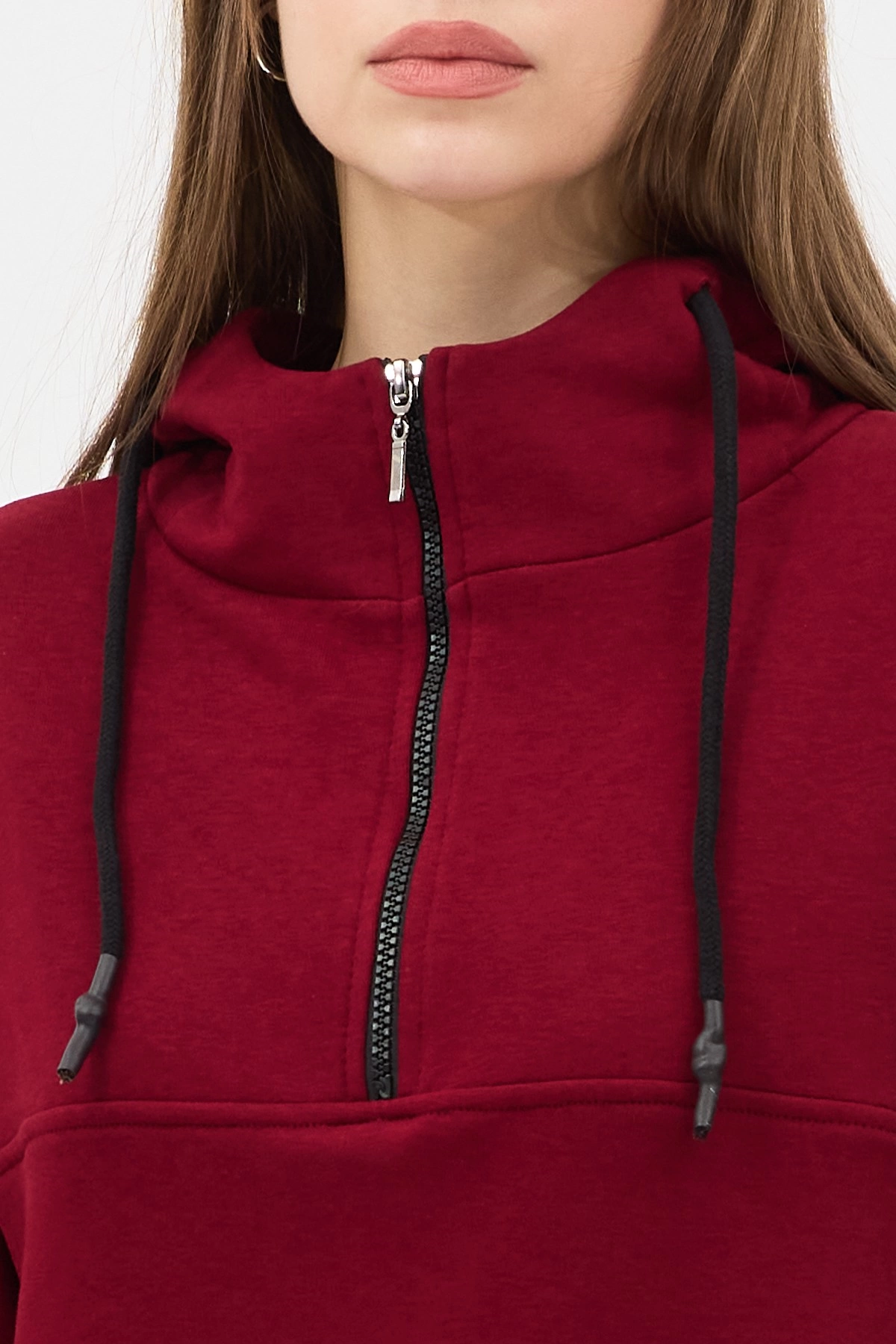 Qanu Fermuarlı Sweatshirt Bordo  - Tesettür Giyim