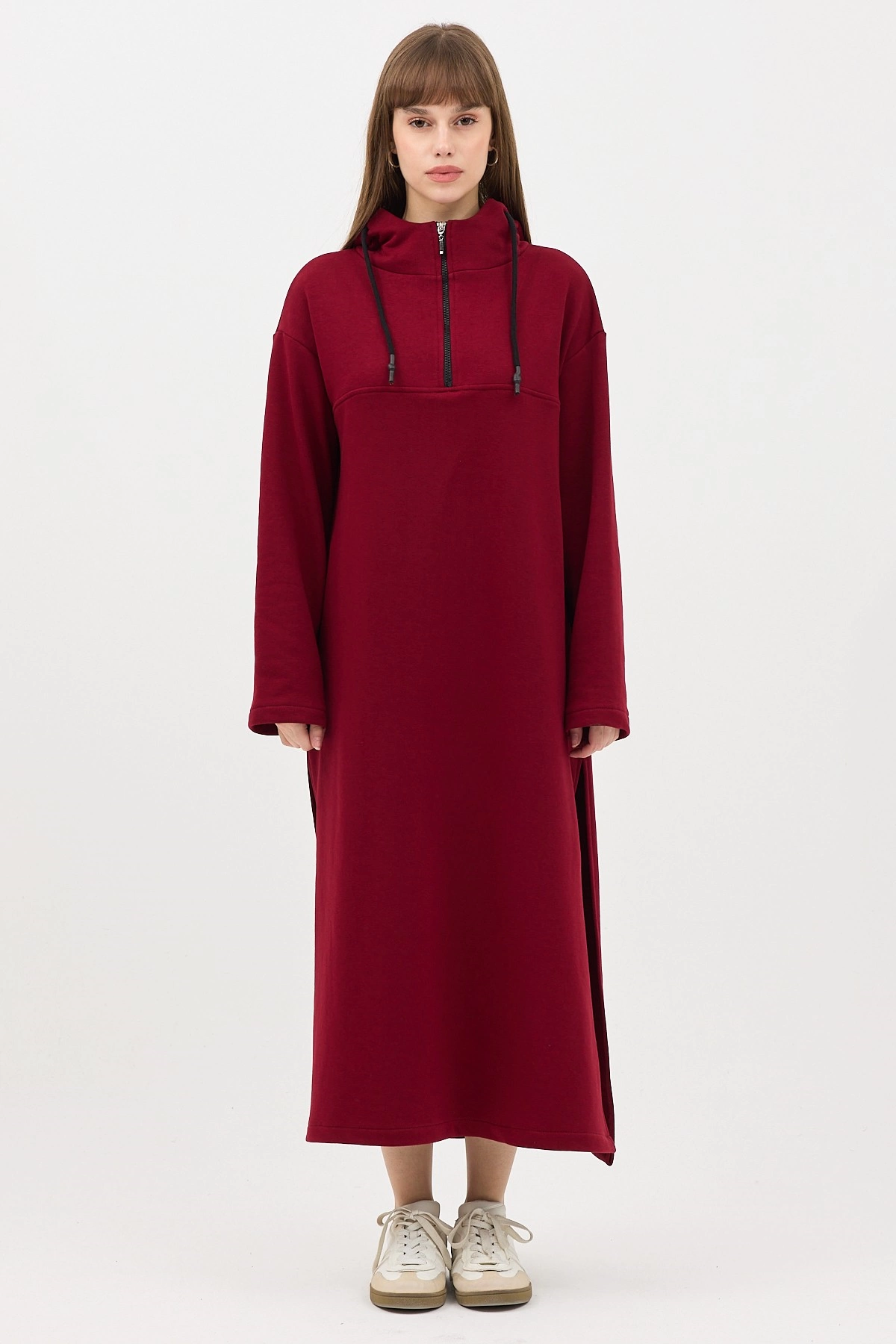 Qanu Fermuarlı Sweatshirt Bordo 