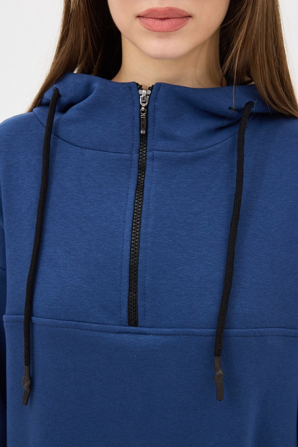 Qanu Fermuarlı Sweatshirt İndigo - Tesettür Giyim