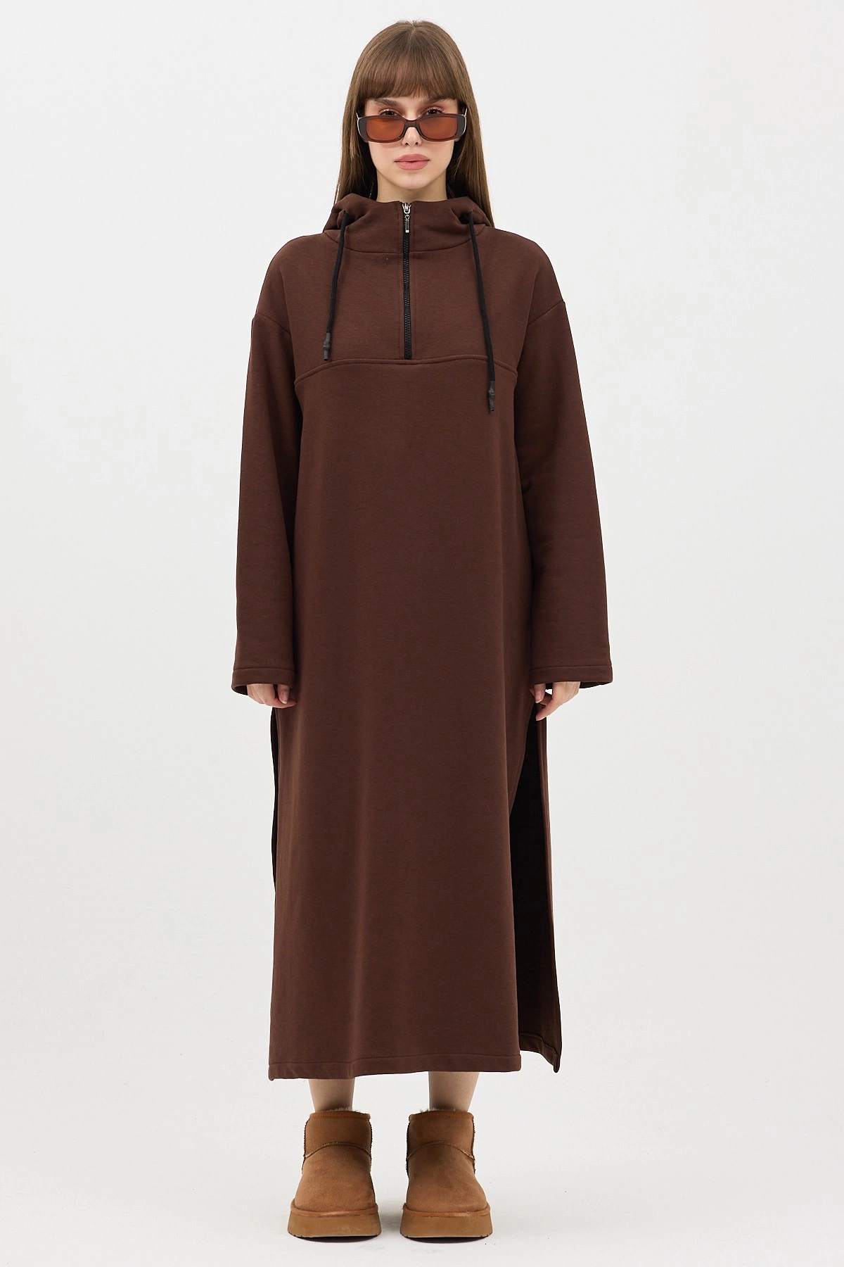 Qanu Fermuarlı Sweatshirt Kahverengi