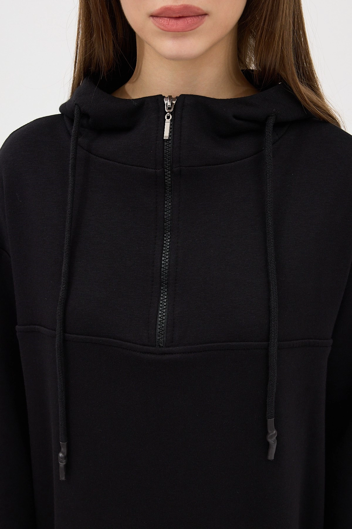 Qanu Fermuarlı Sweatshirt Siyah - Tesettür Giyim