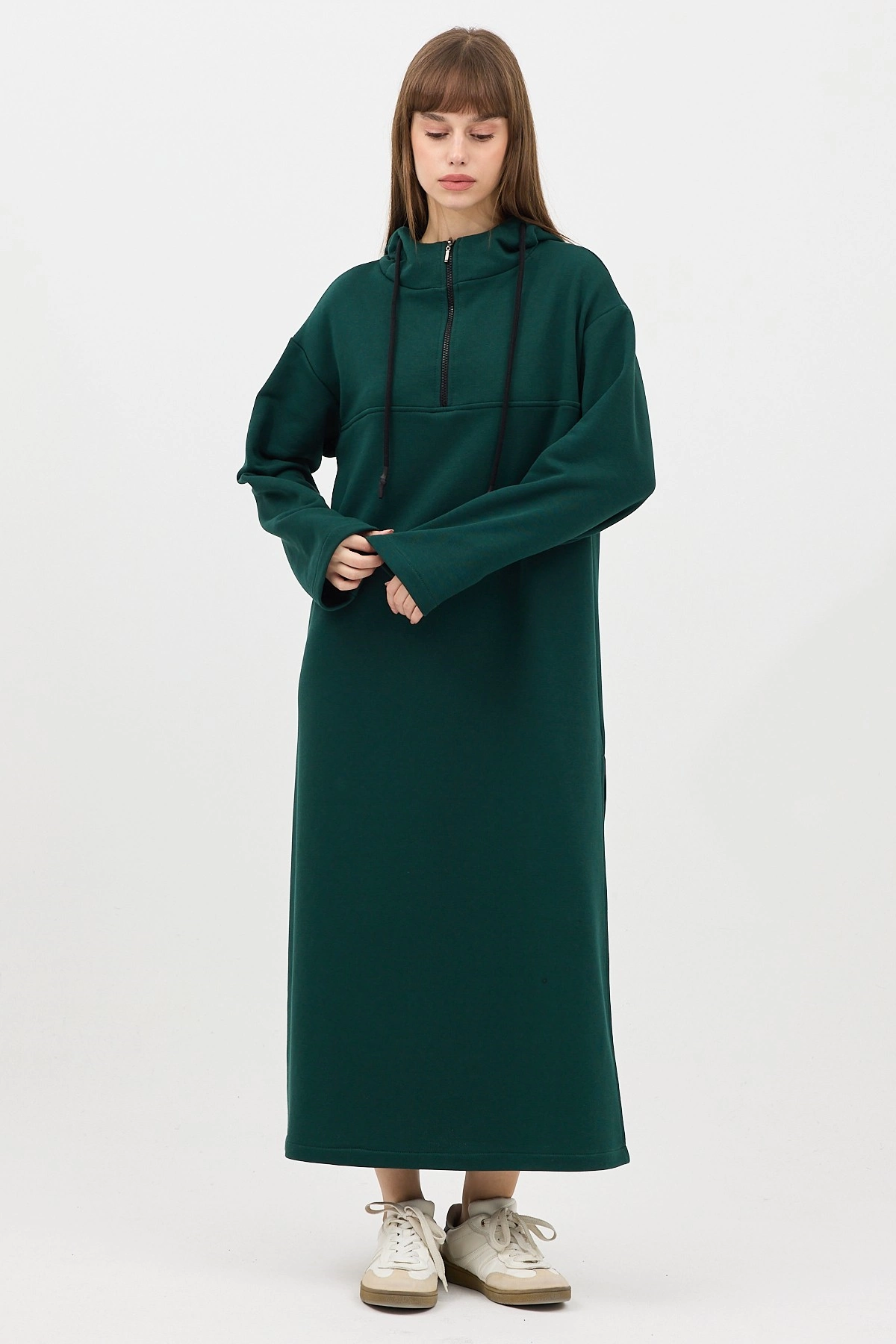 Qanu Fermuarlı Sweatshirt Yeşil - Tesettür Giyim