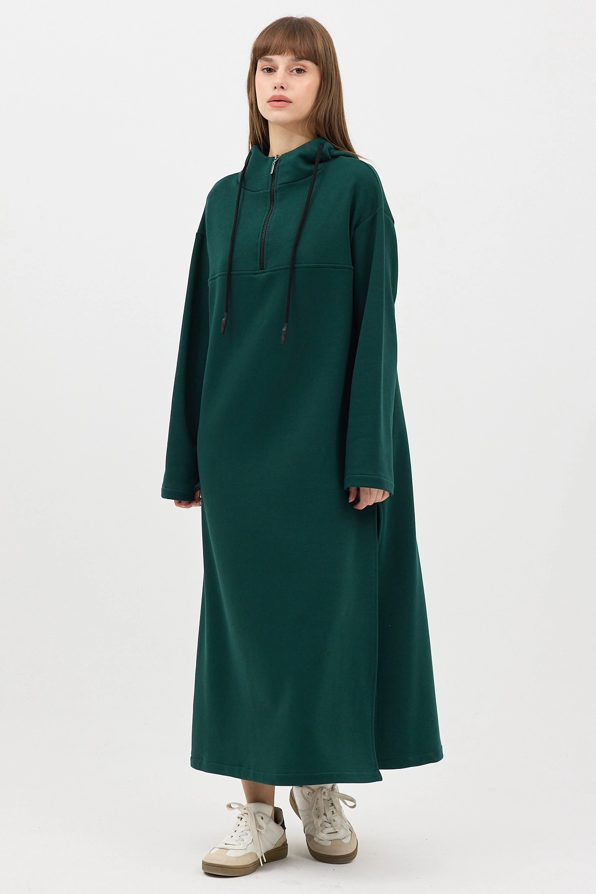 Qanu Fermuarlı Sweatshirt Yeşil - Tesettür Giyim