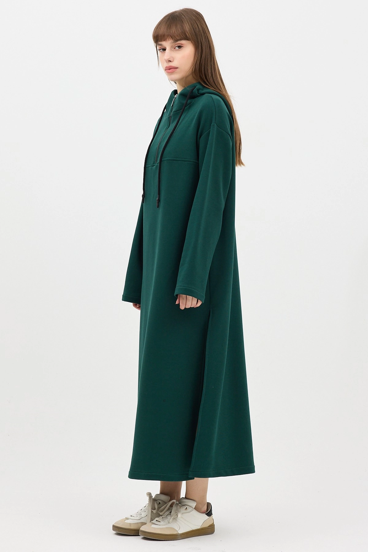 Qanu Fermuarlı Sweatshirt Yeşil - Tesettür Giyim