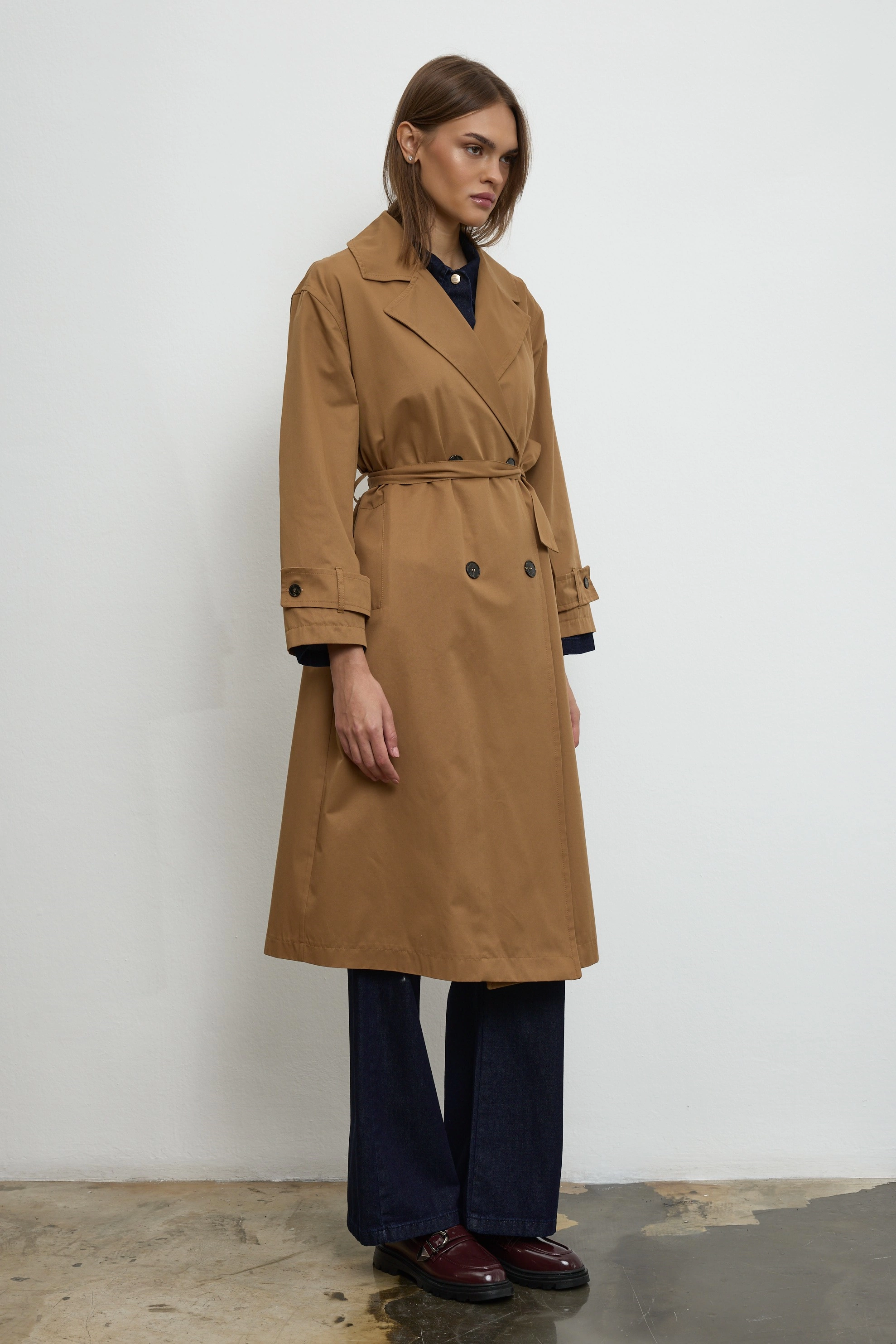 Qanu Floriva Uzun Trençkot Camel 