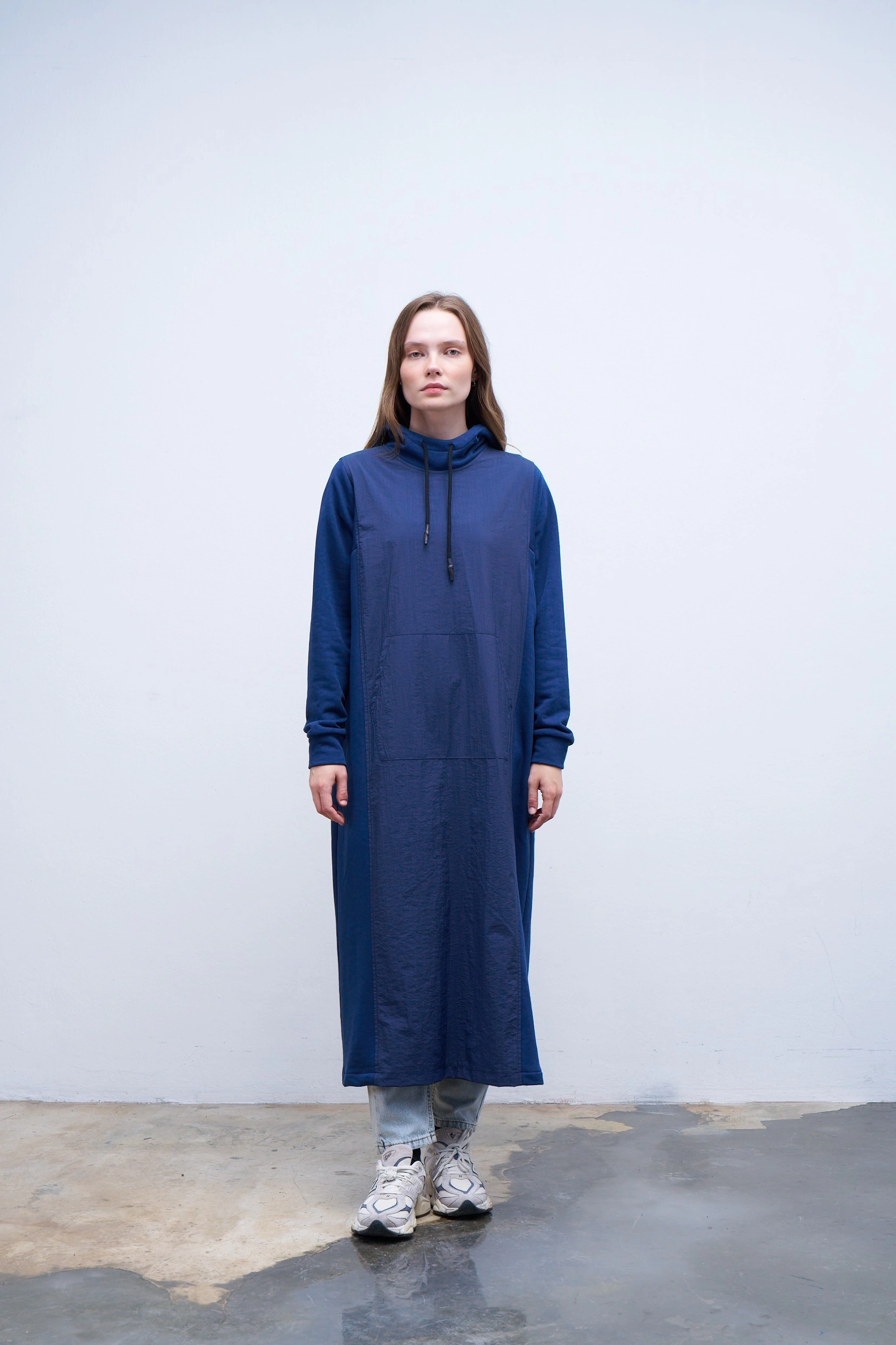 Qanu Garnili Uzun Sweatshirt Lacivert