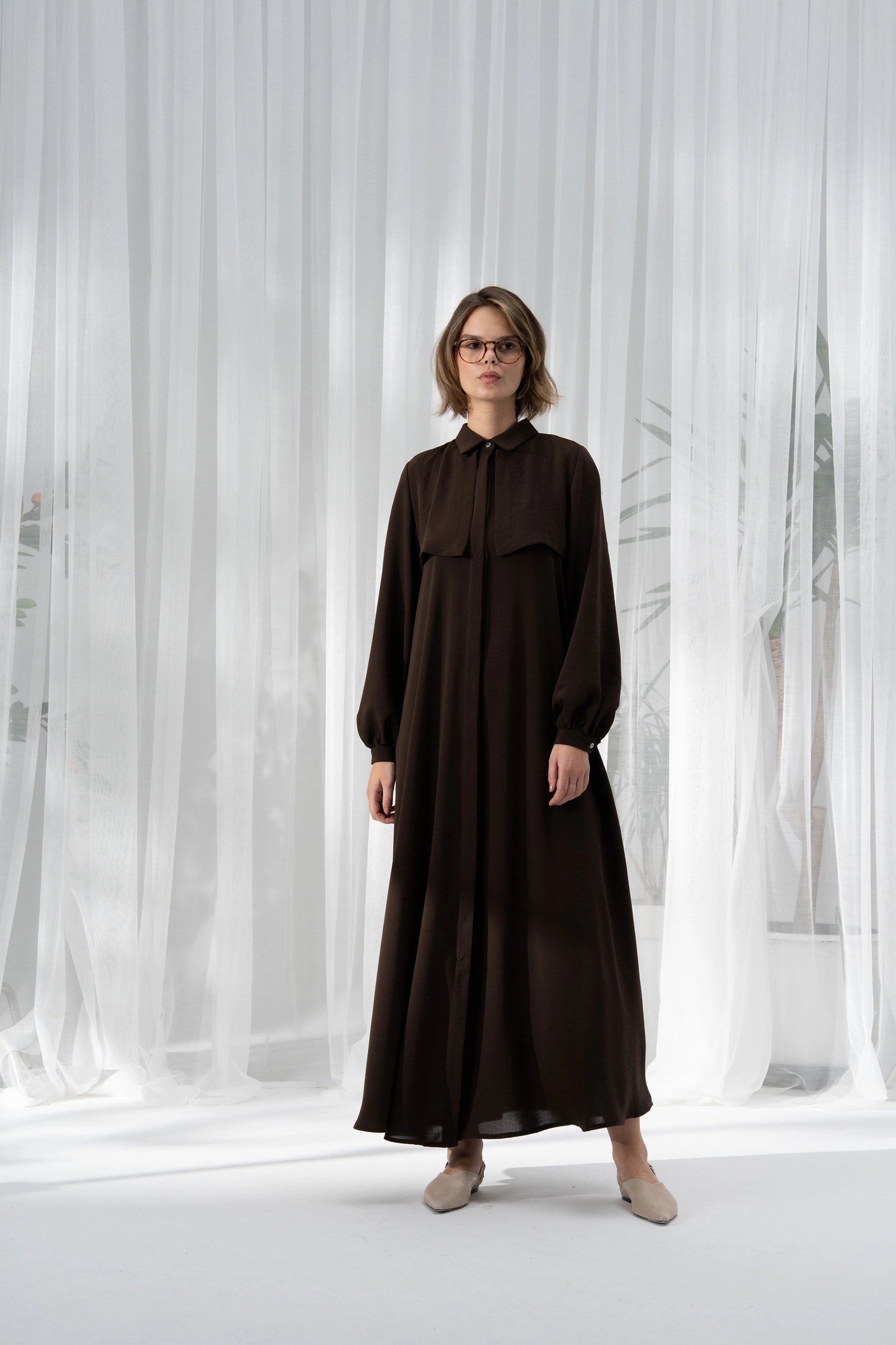 Qanu Kapaklı Ferace Kahverengi