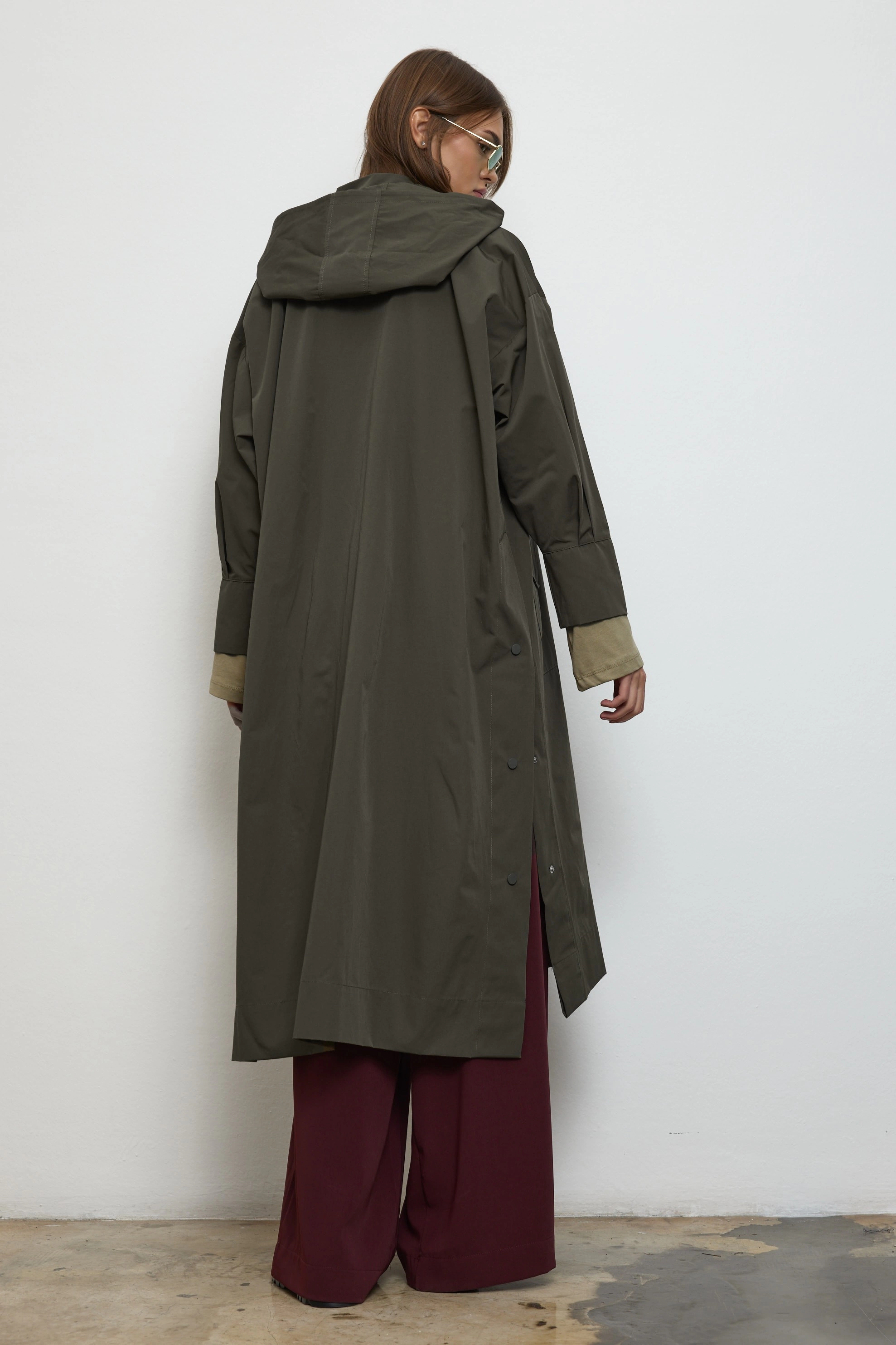 Qanu Kapüşonlu Oversize Yağmurluk Yeşil - Tesettür Giyim