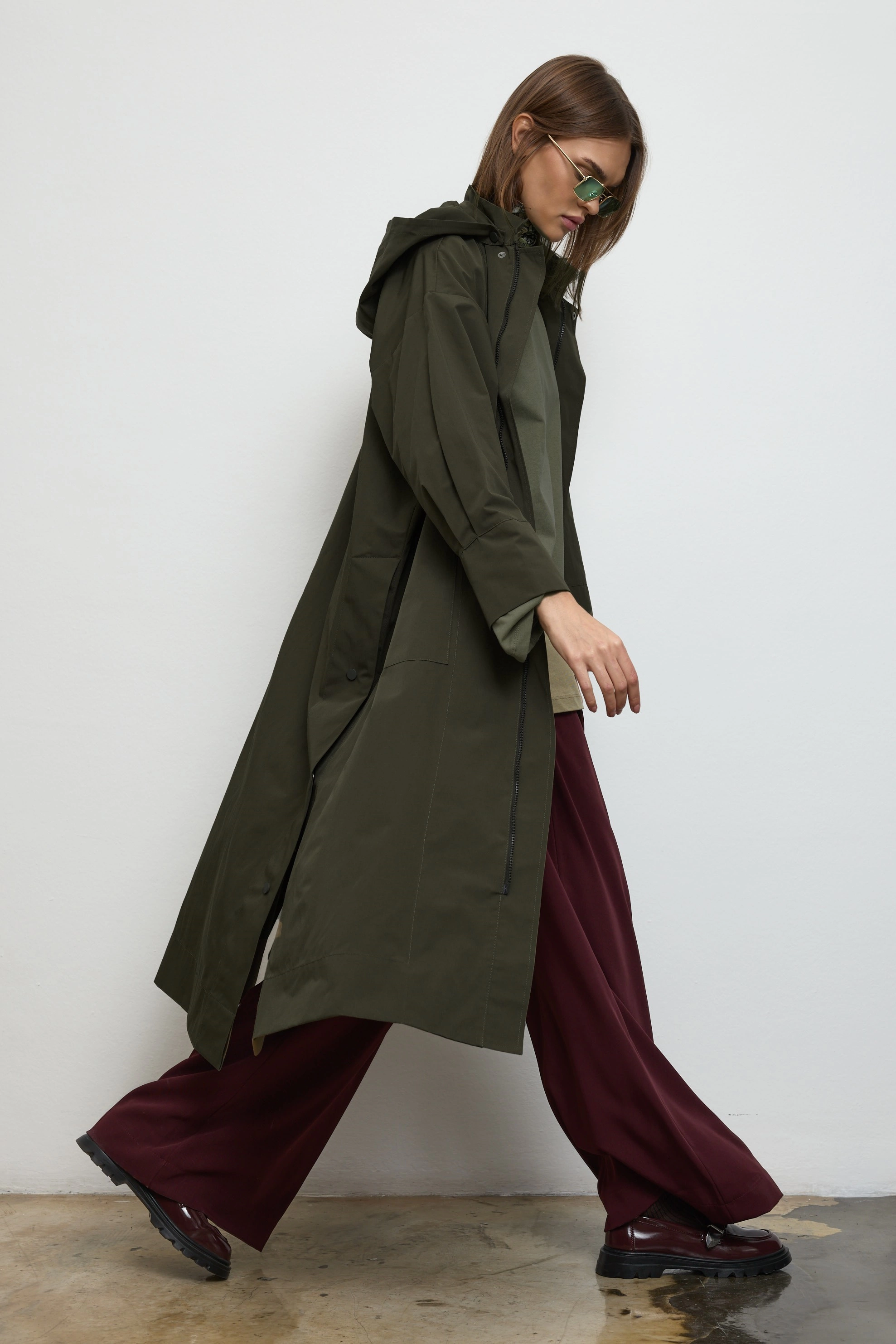 Qanu Kapüşonlu Oversize Yağmurluk Yeşil - Tesettür Giyim