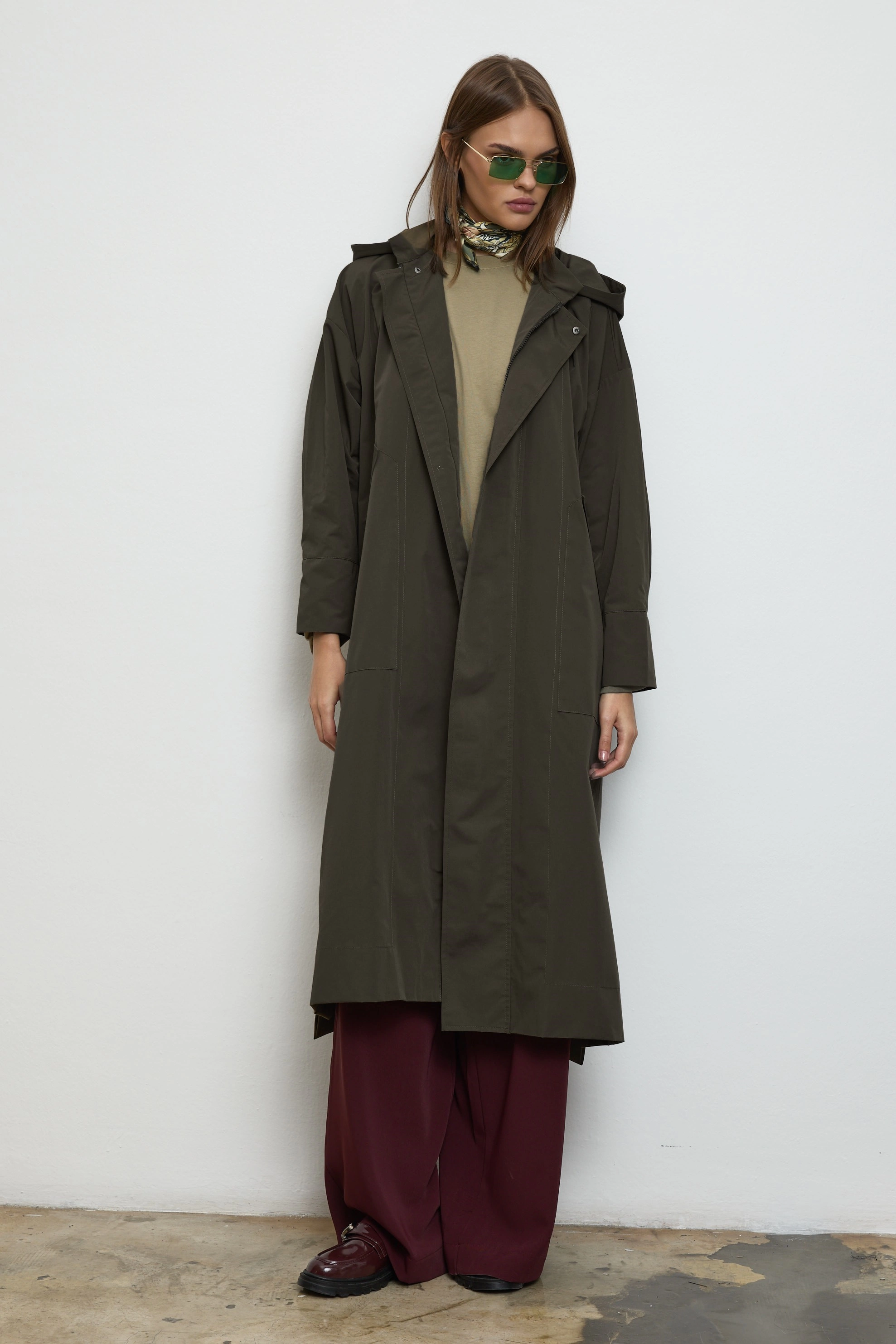 Qanu Kapüşonlu Oversize Yağmurluk Yeşil