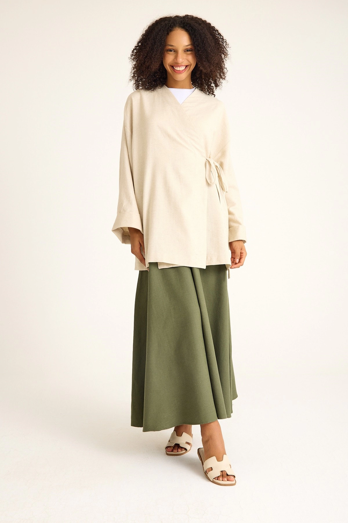 Qanu Keten Kimono Bej 