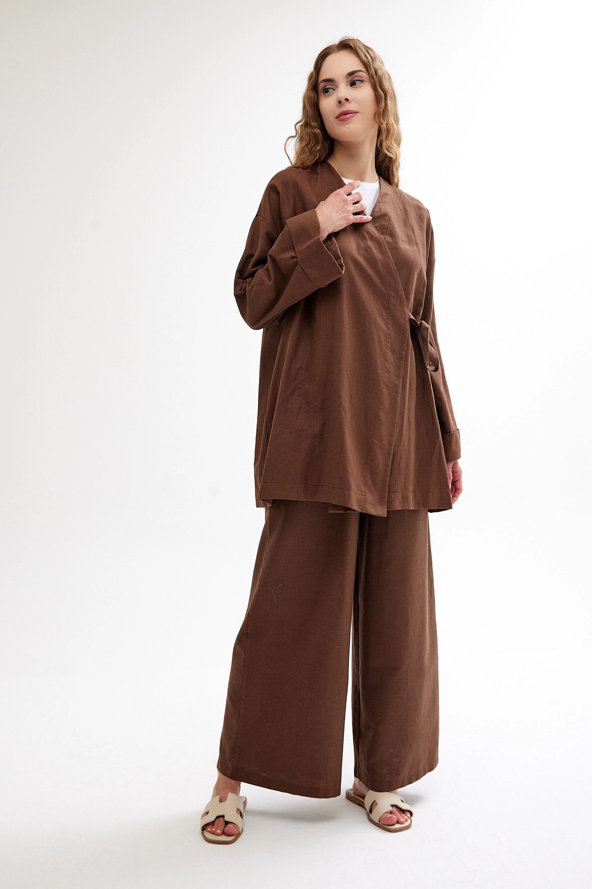 Qanu Keten Kimono Kahverengi 