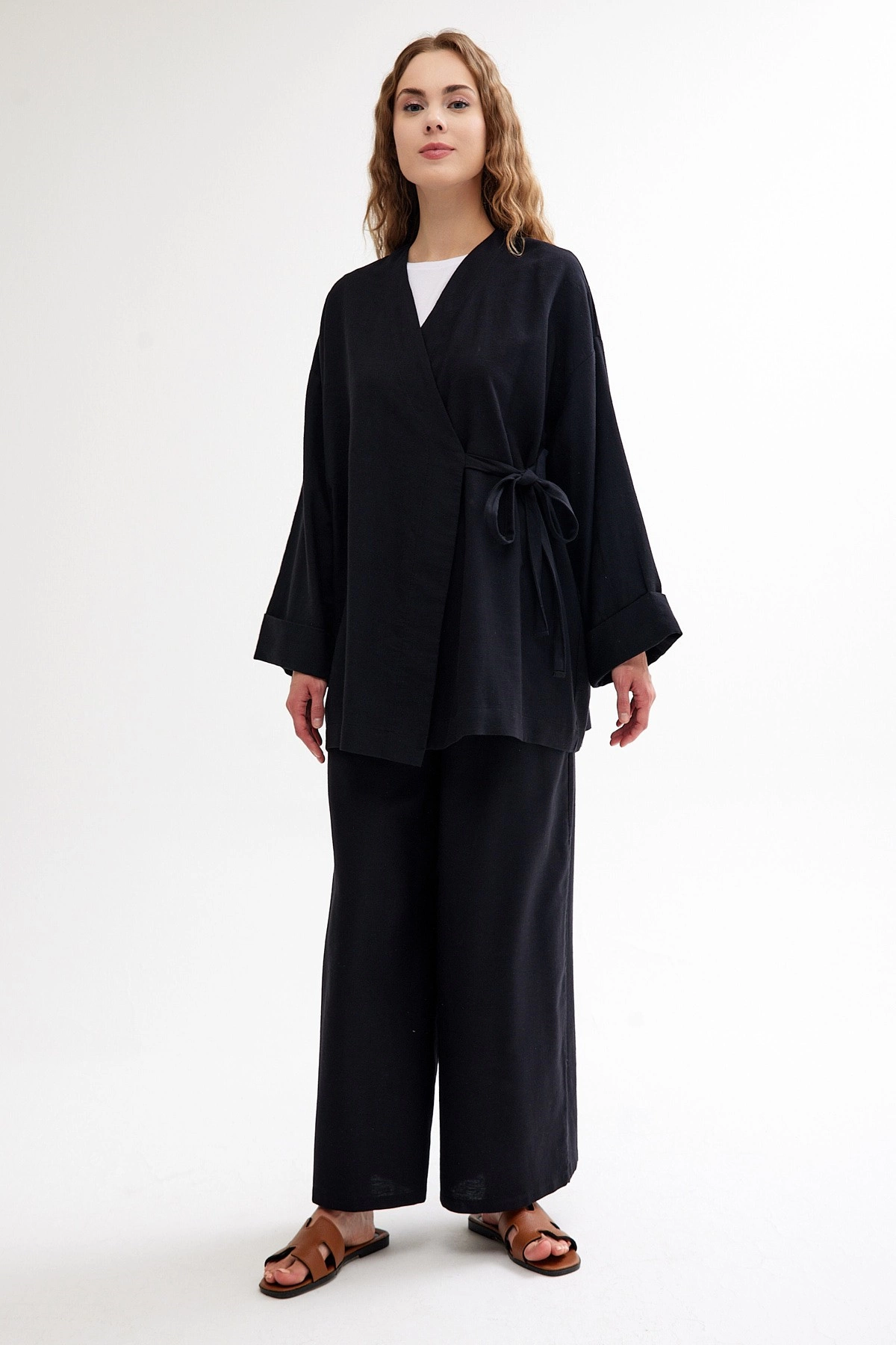 Qanu Keten Kimono Siyah