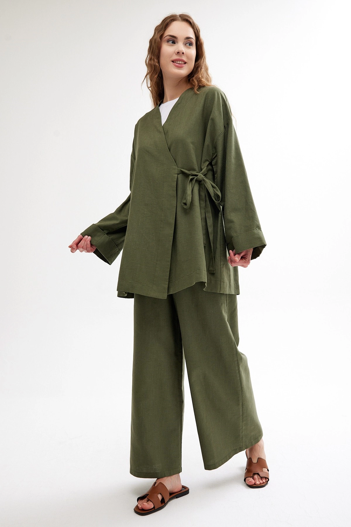 Qanu Keten Kimono Yeşil 