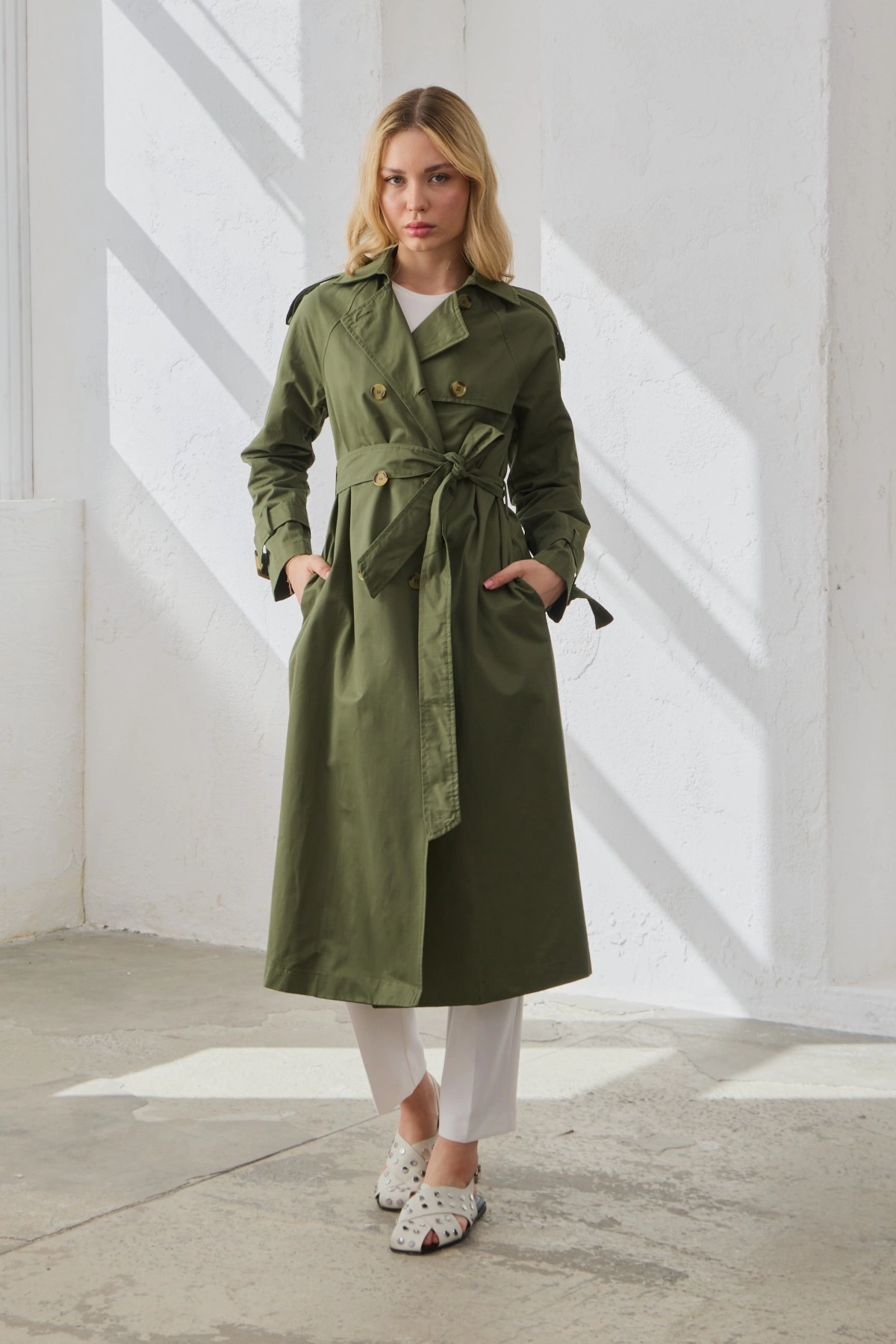 Qanu Klasik Trençkot Yeşil