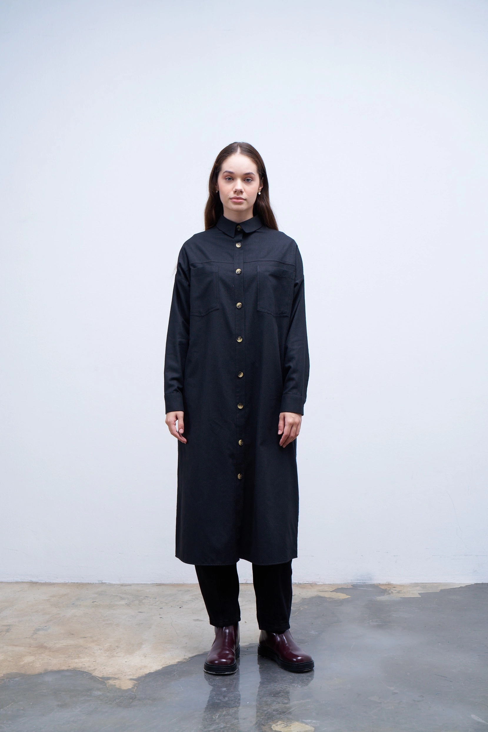 Qanu Kuşaklı Gömlek Siyah 