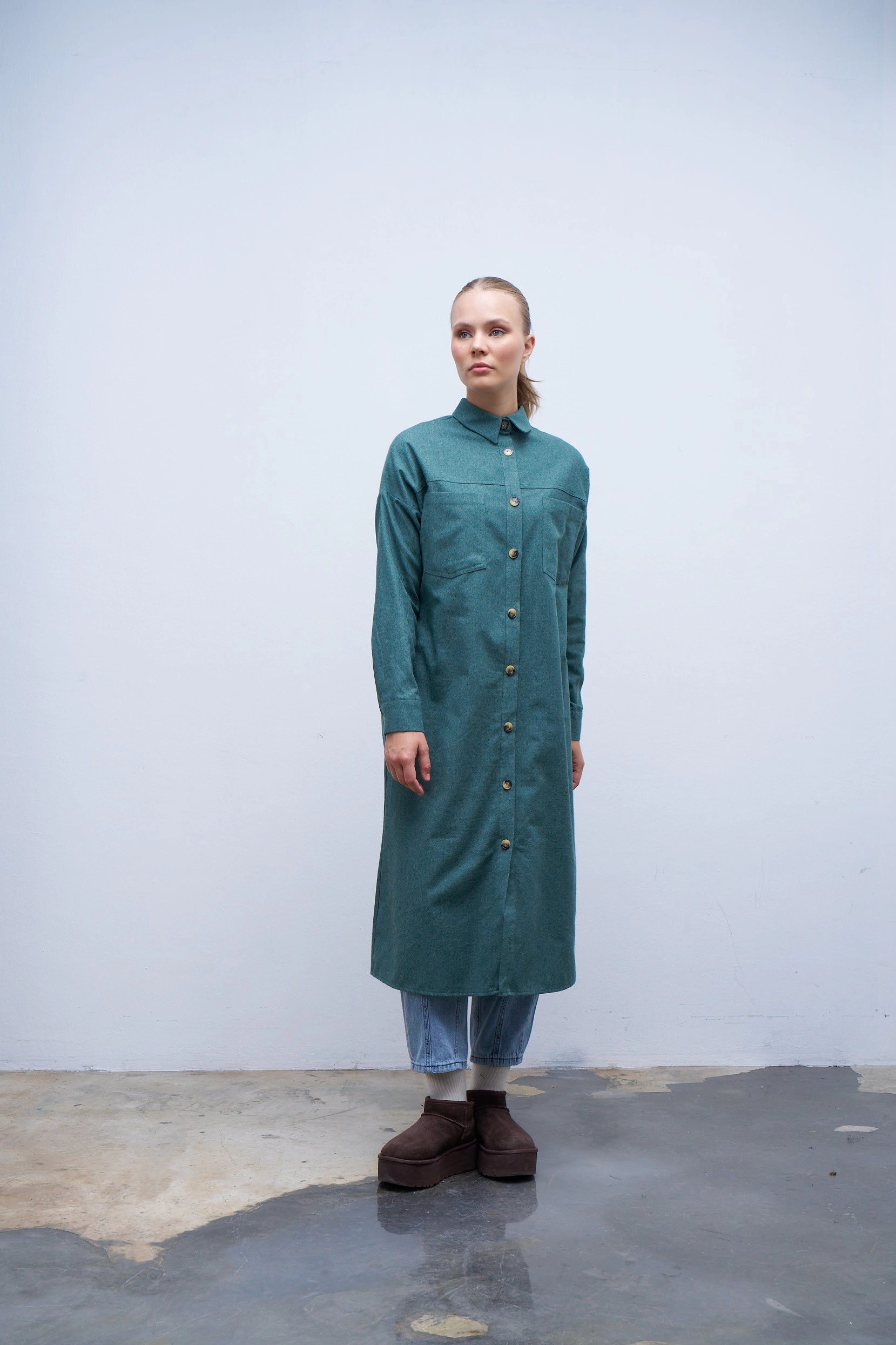 Qanu Kuşaklı Gömlek Yeşil 