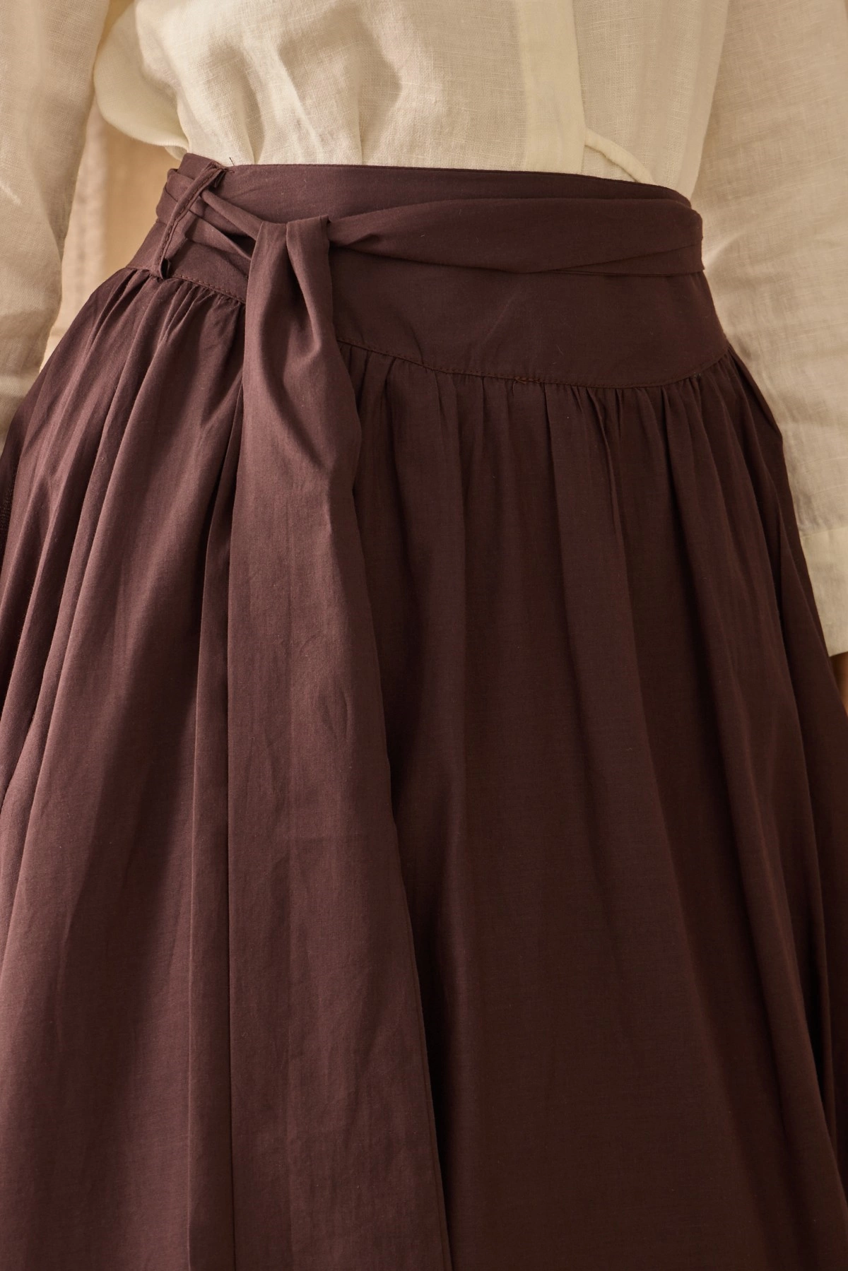 Qanu Kuşaklı Vual Etek Kahverengi