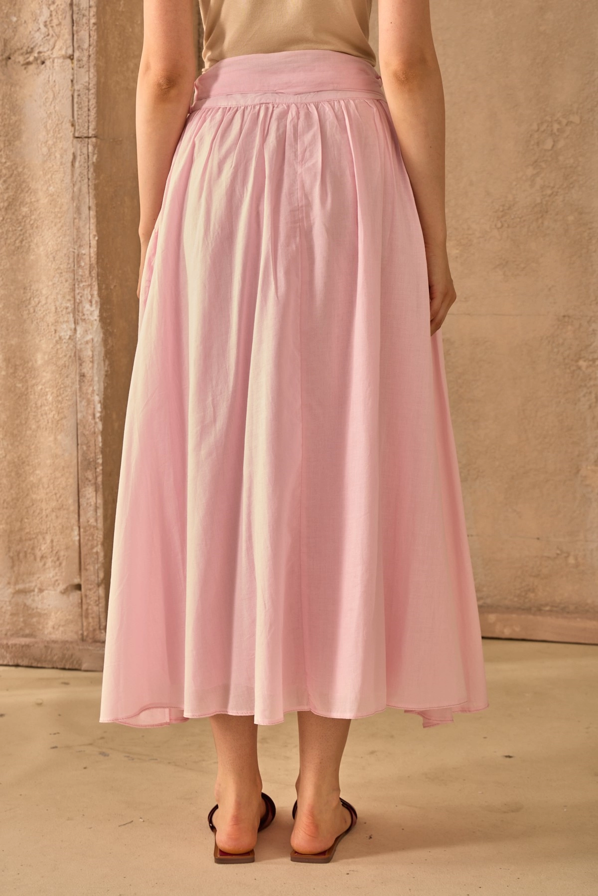 Qanu Kuşaklı Vual Etek Pembe