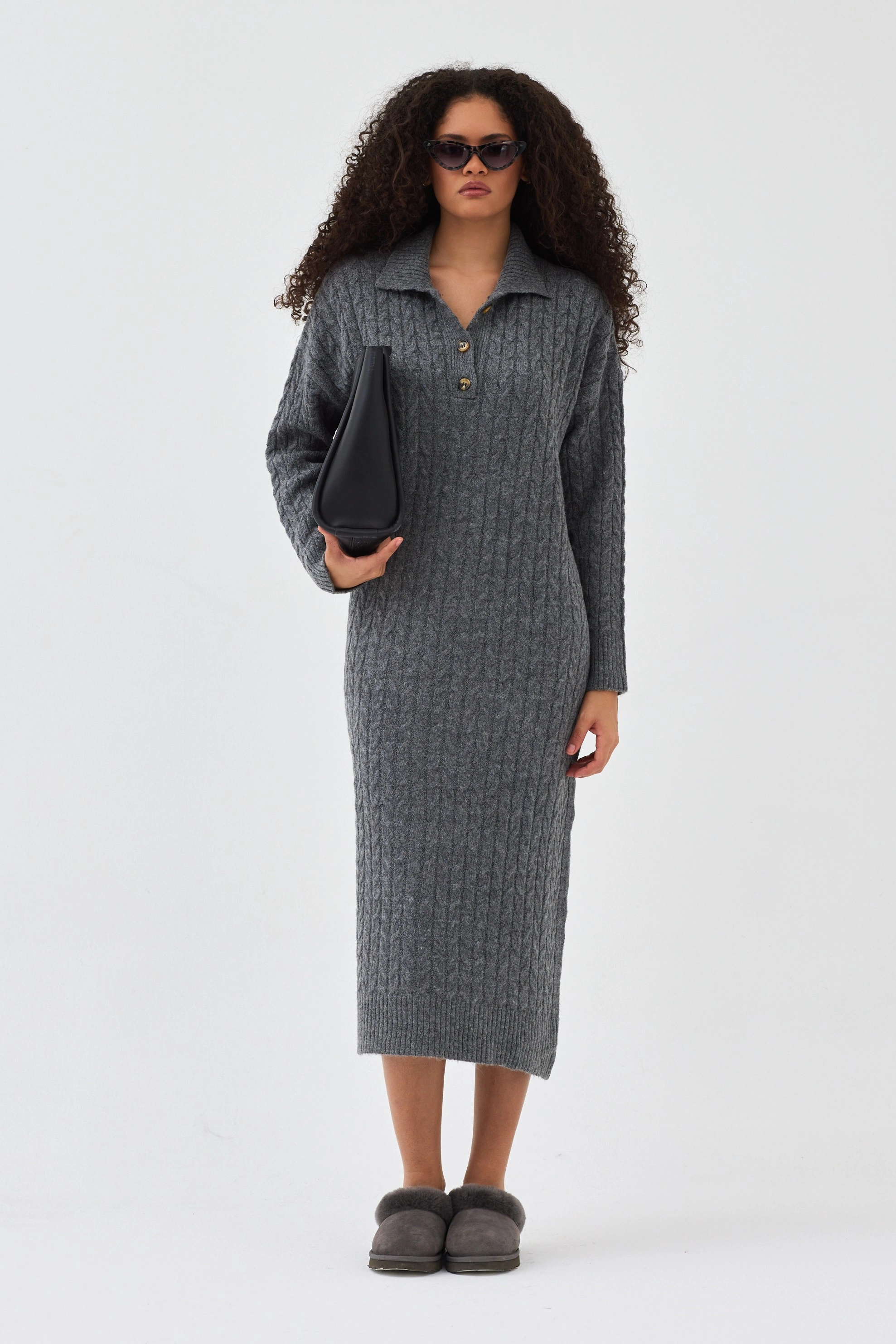 Qanu Lalezar Triko Elbise Gri