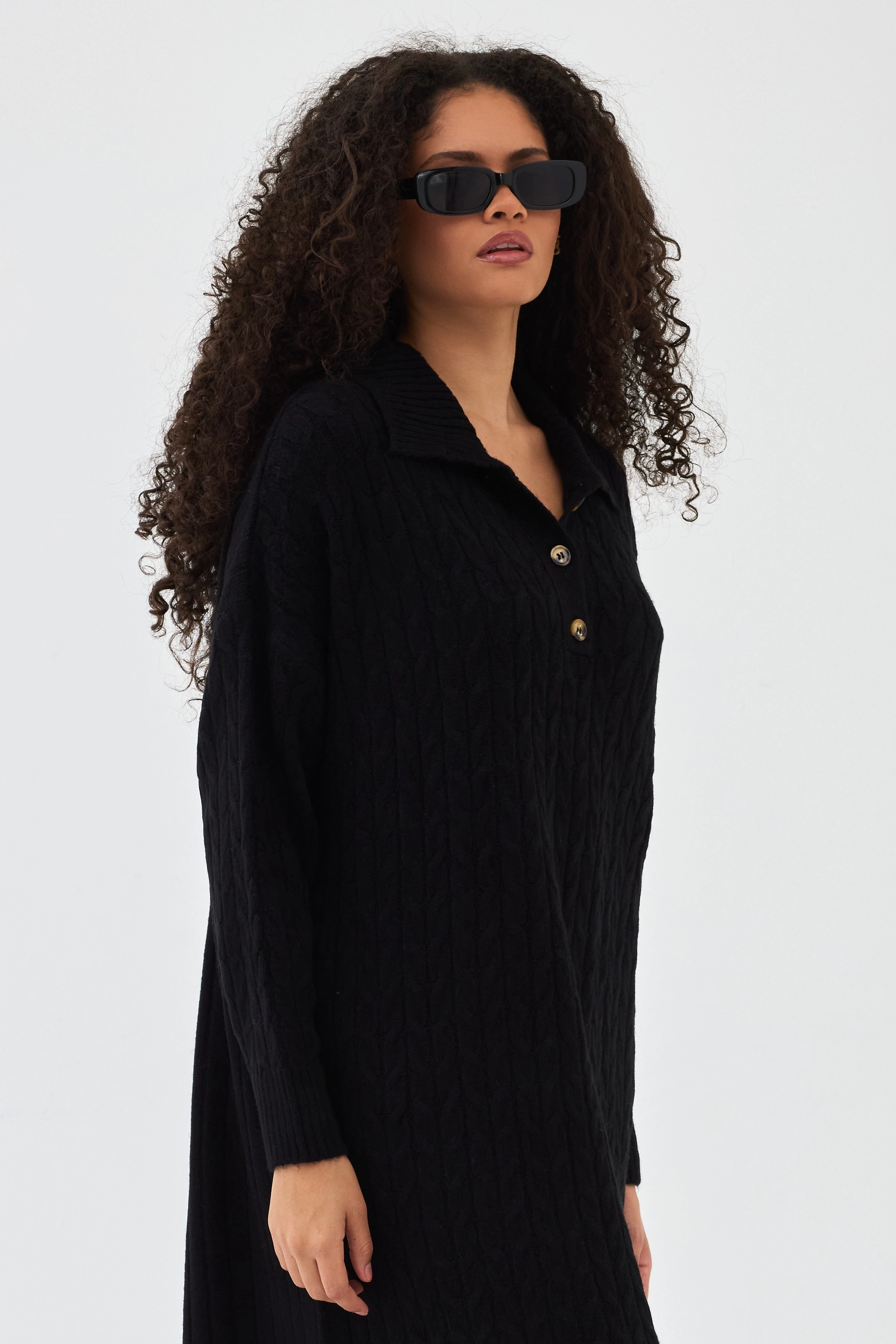 Qanu Lalezar Triko Elbise Siyah - Tesettür Giyim