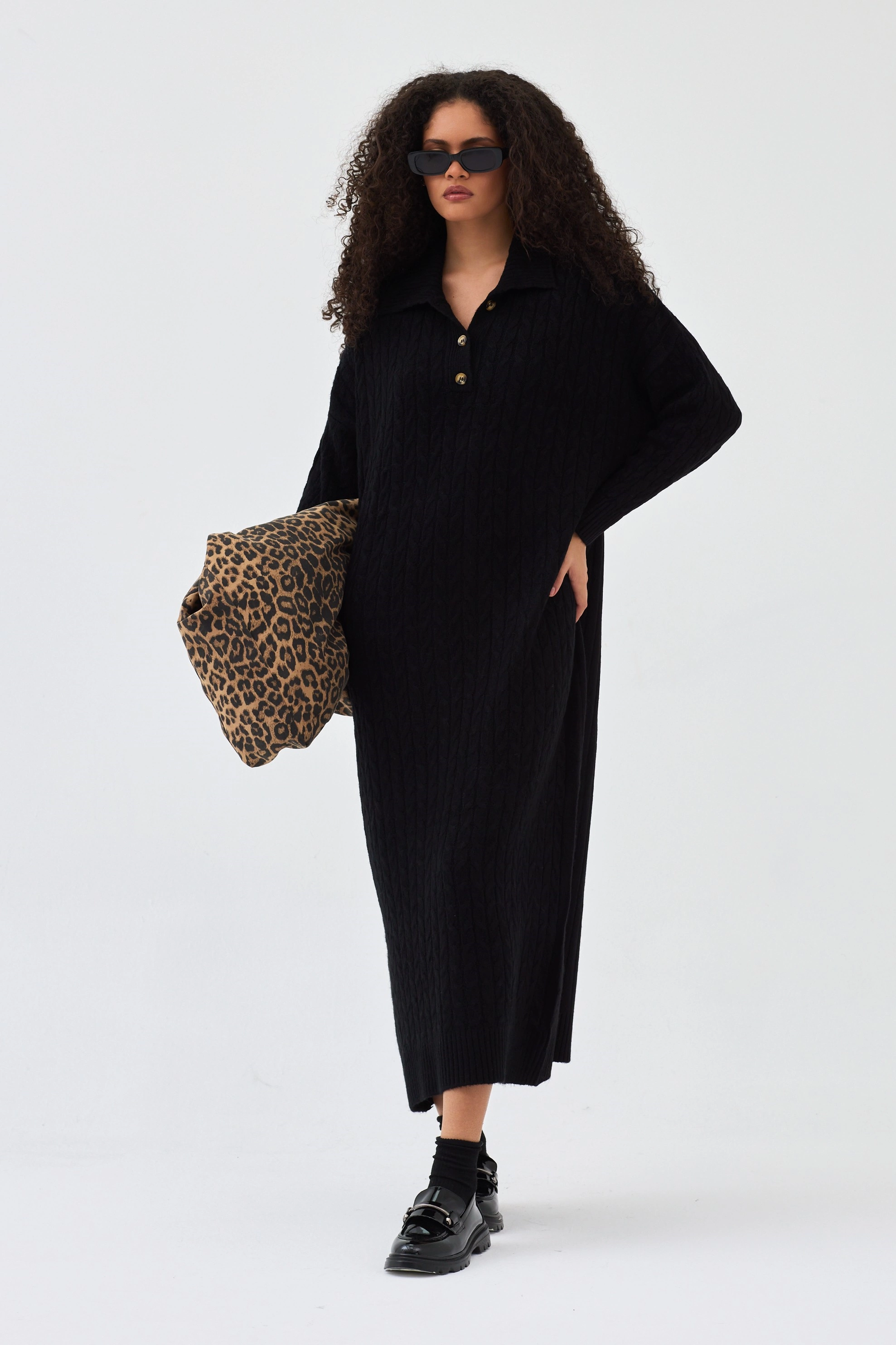 Qanu Lalezar Triko Elbise Siyah