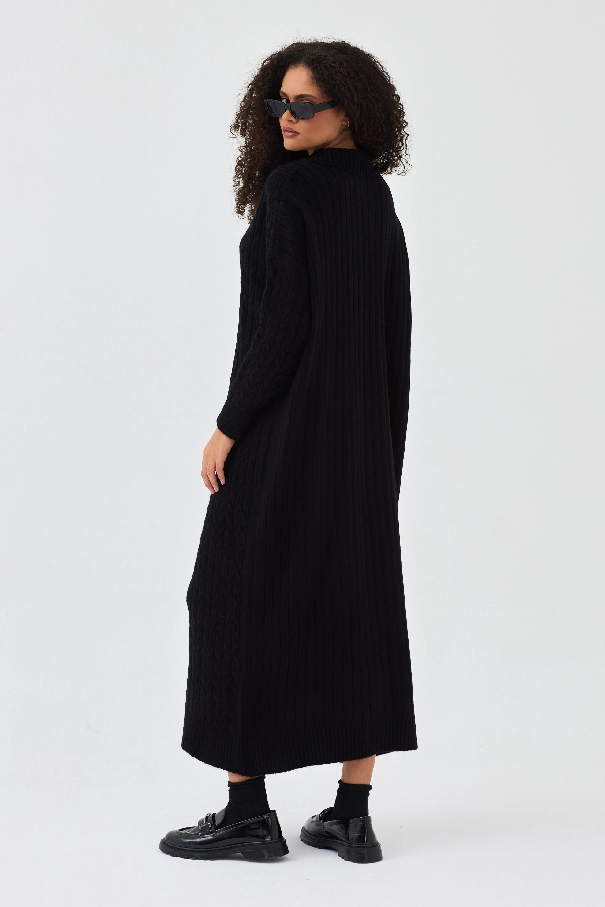 Qanu Lalezar Triko Elbise Siyah - Tesettür Giyim