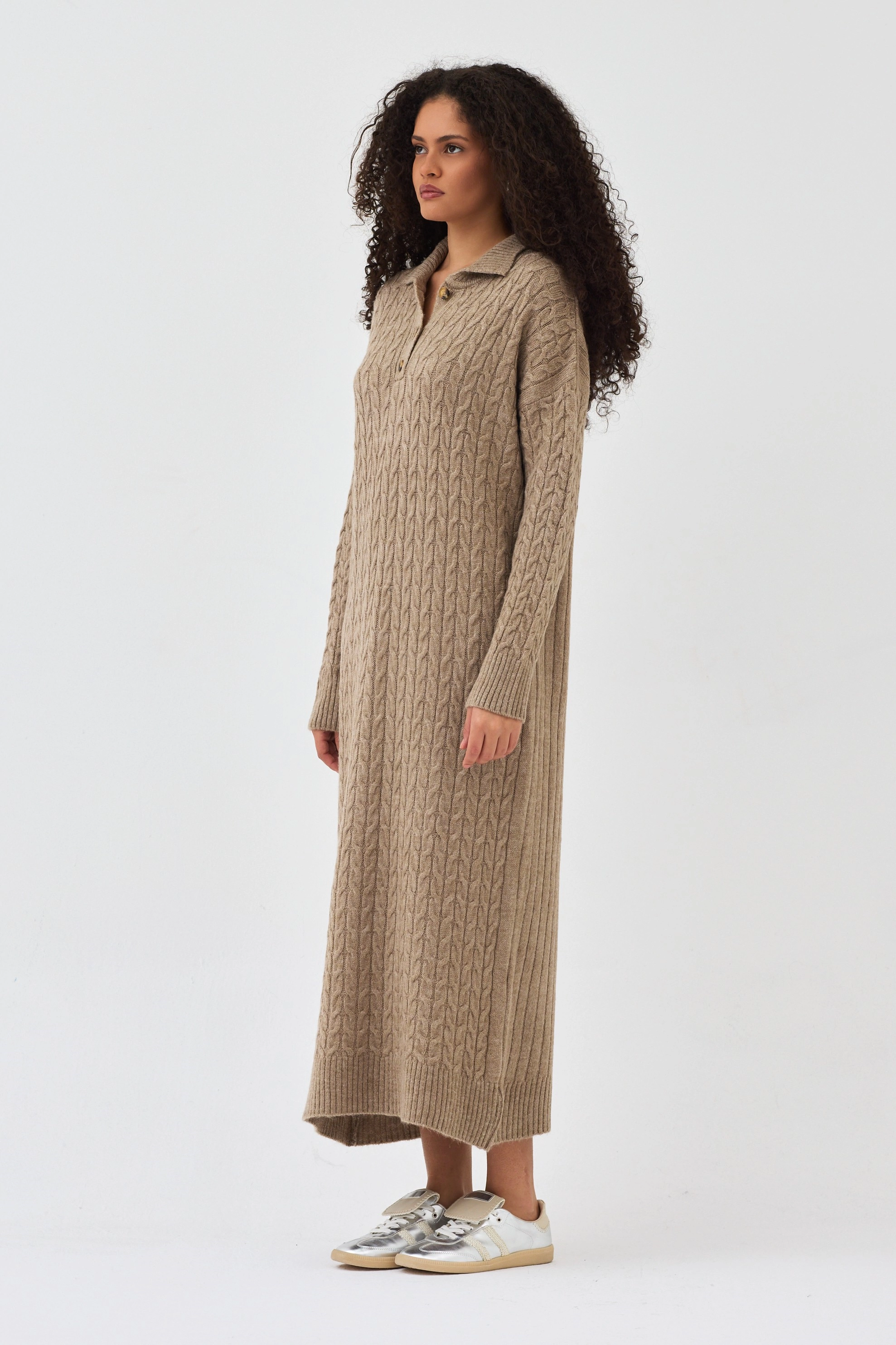 Qanu Lalezar Triko Elbise Vizon - Tesettür Giyim