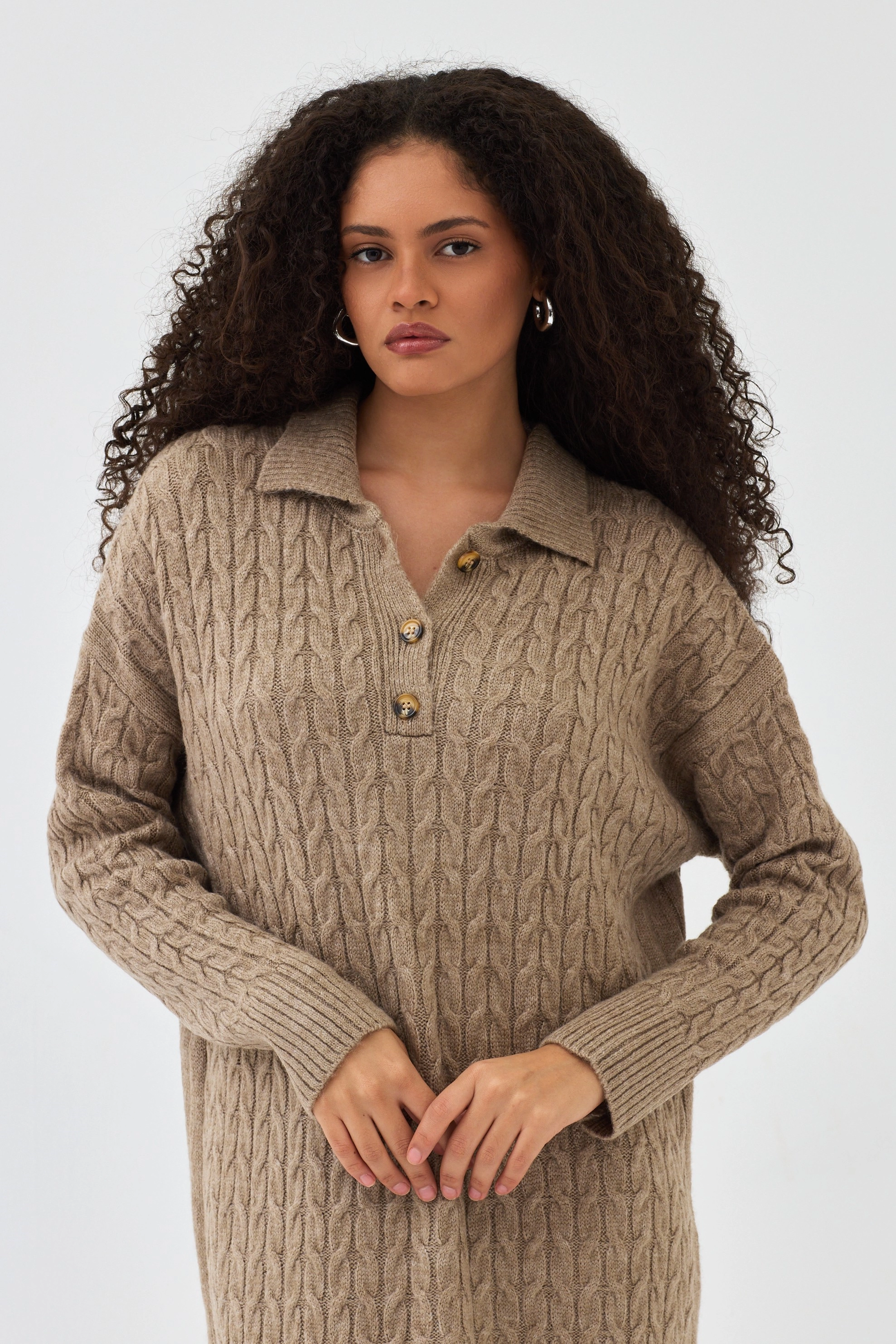 Qanu Lalezar Triko Elbise Vizon - Tesettür Giyim