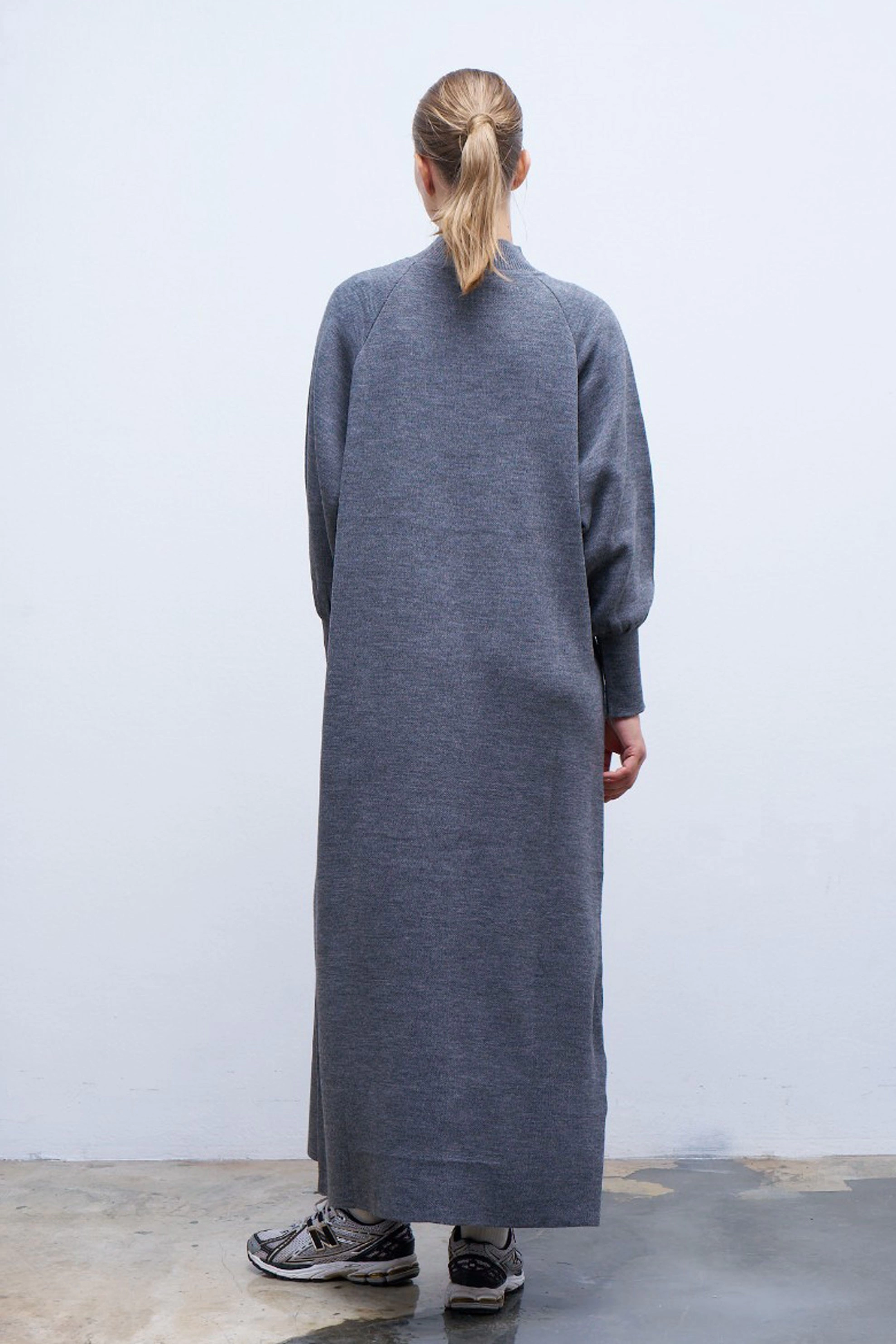 Qanu Lamia Triko Elbise Gri - Tesettür Giyim