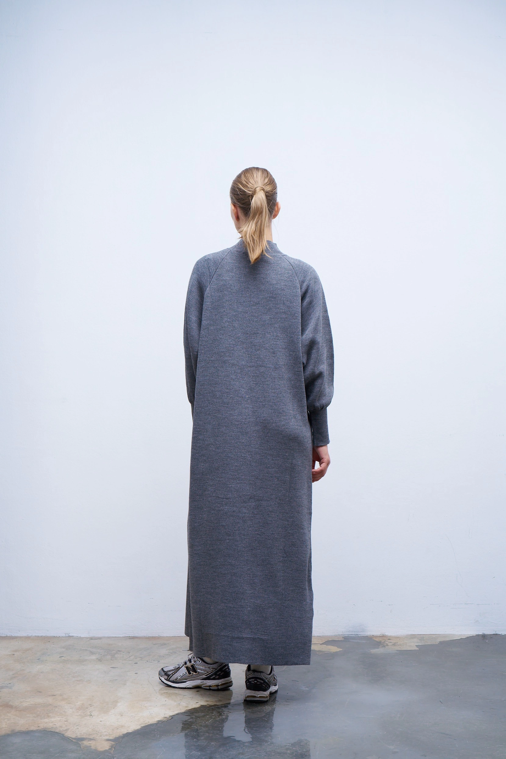 Qanu Lamia Triko Elbise Gri - Tesettür Giyim