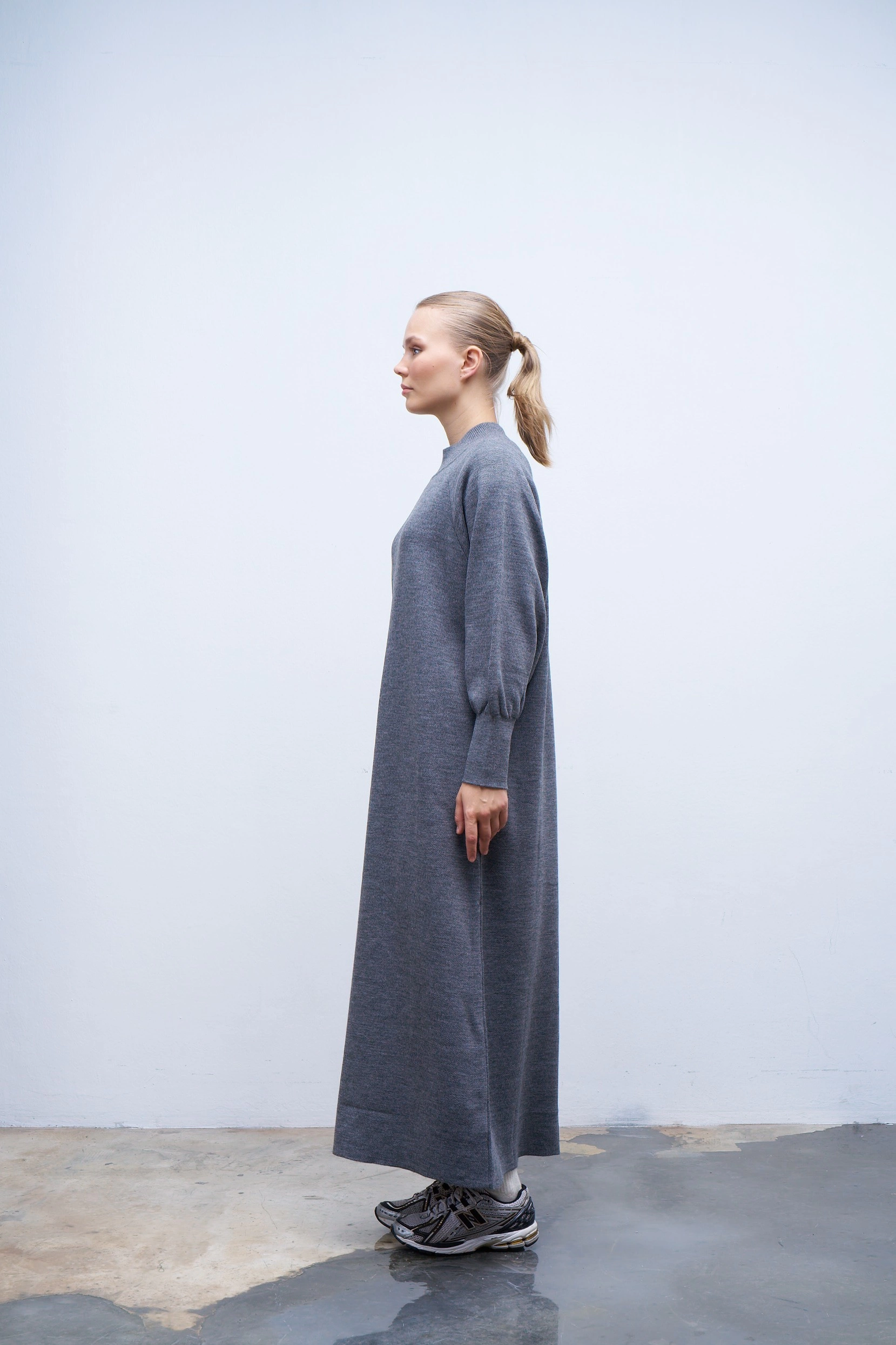 Qanu Lamia Triko Elbise Gri - Tesettür Giyim