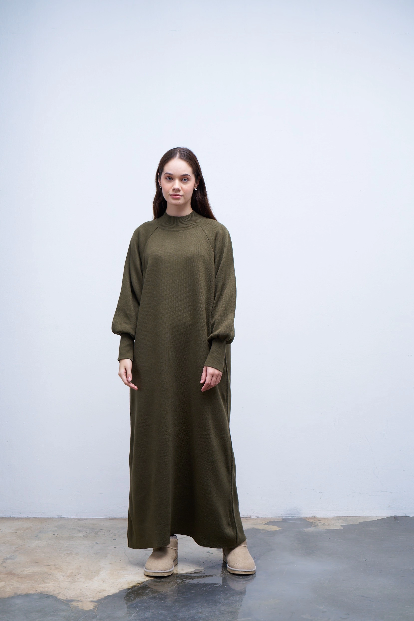 Qanu Lamia Triko Elbise Haki 