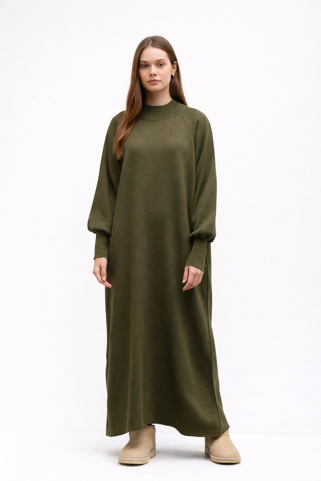 Qanu Lamia Triko Elbise Haki 