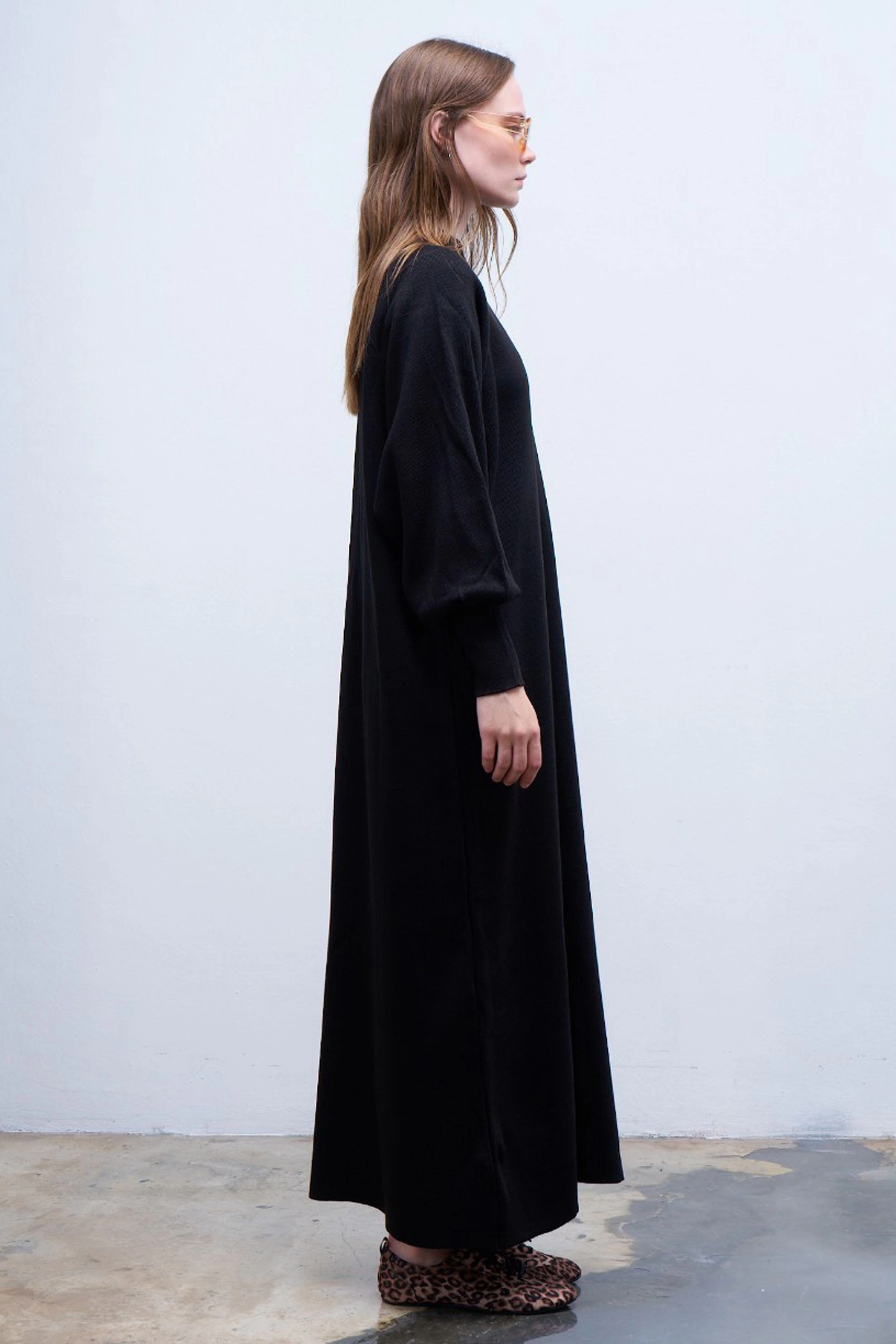 Qanu Lamia Triko Elbise Siyah - Tesettür Giyim