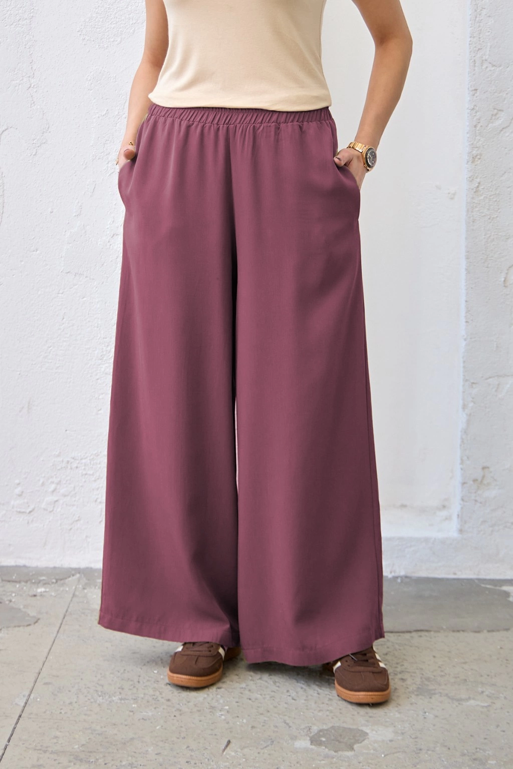 Qanu Lastikli Tensel Pantolon Mürdüm