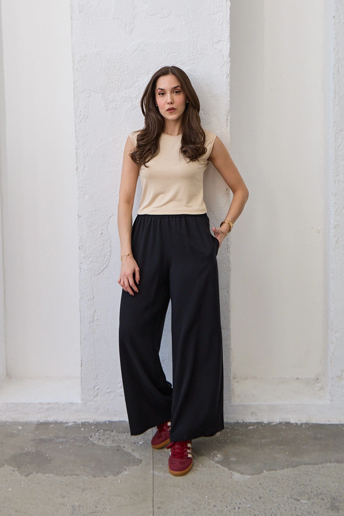 Qanu Lastikli Tensel Pantolon Siyah