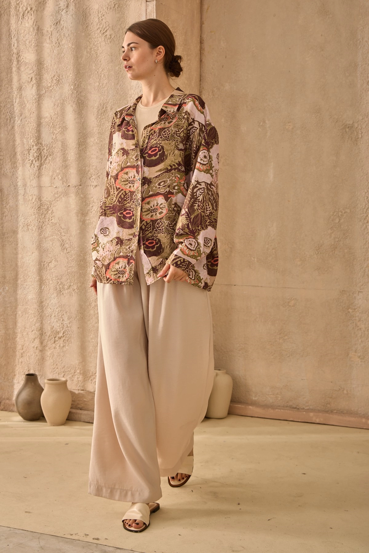 Qanu Leaves Gömlek Kahverengi 