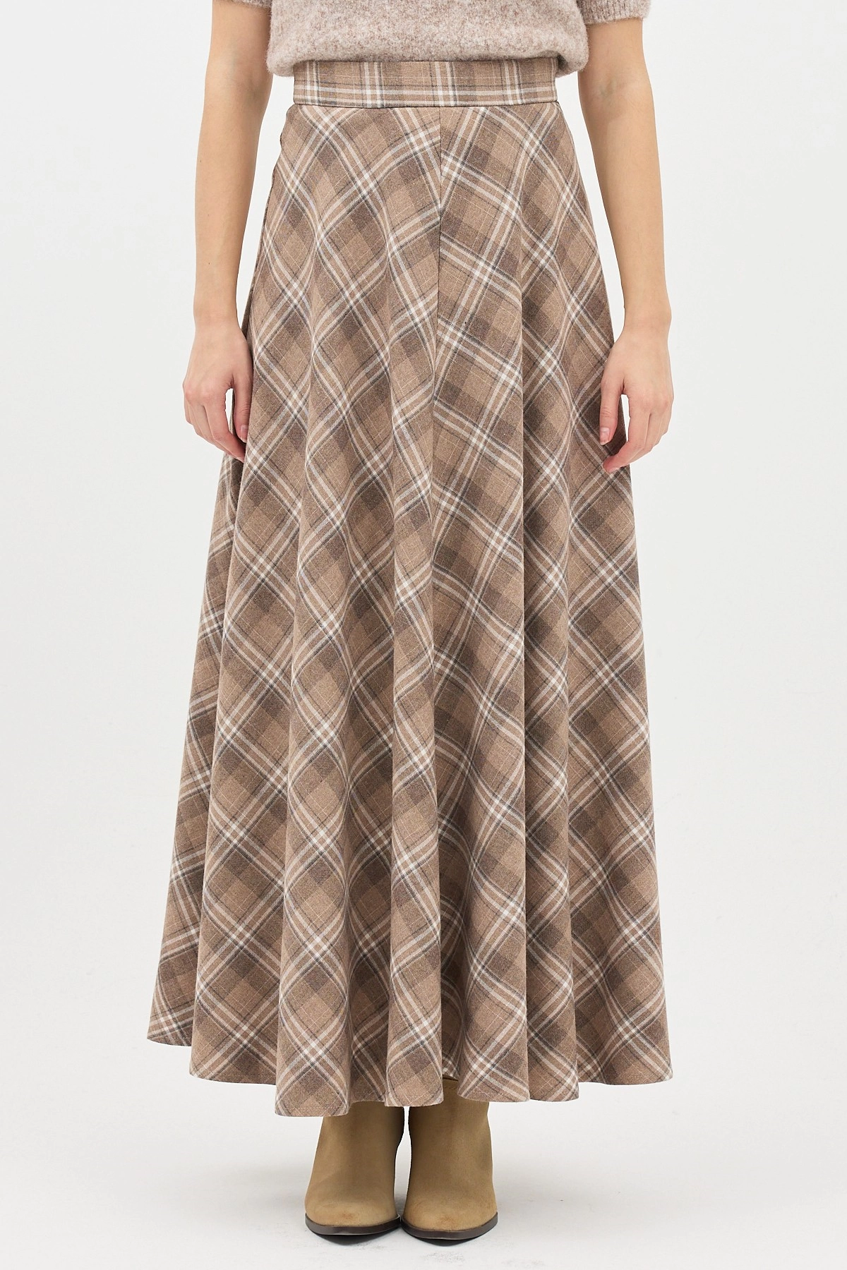 Qanu Leydi Ekose Etek Vizon - Tesettür Giyim