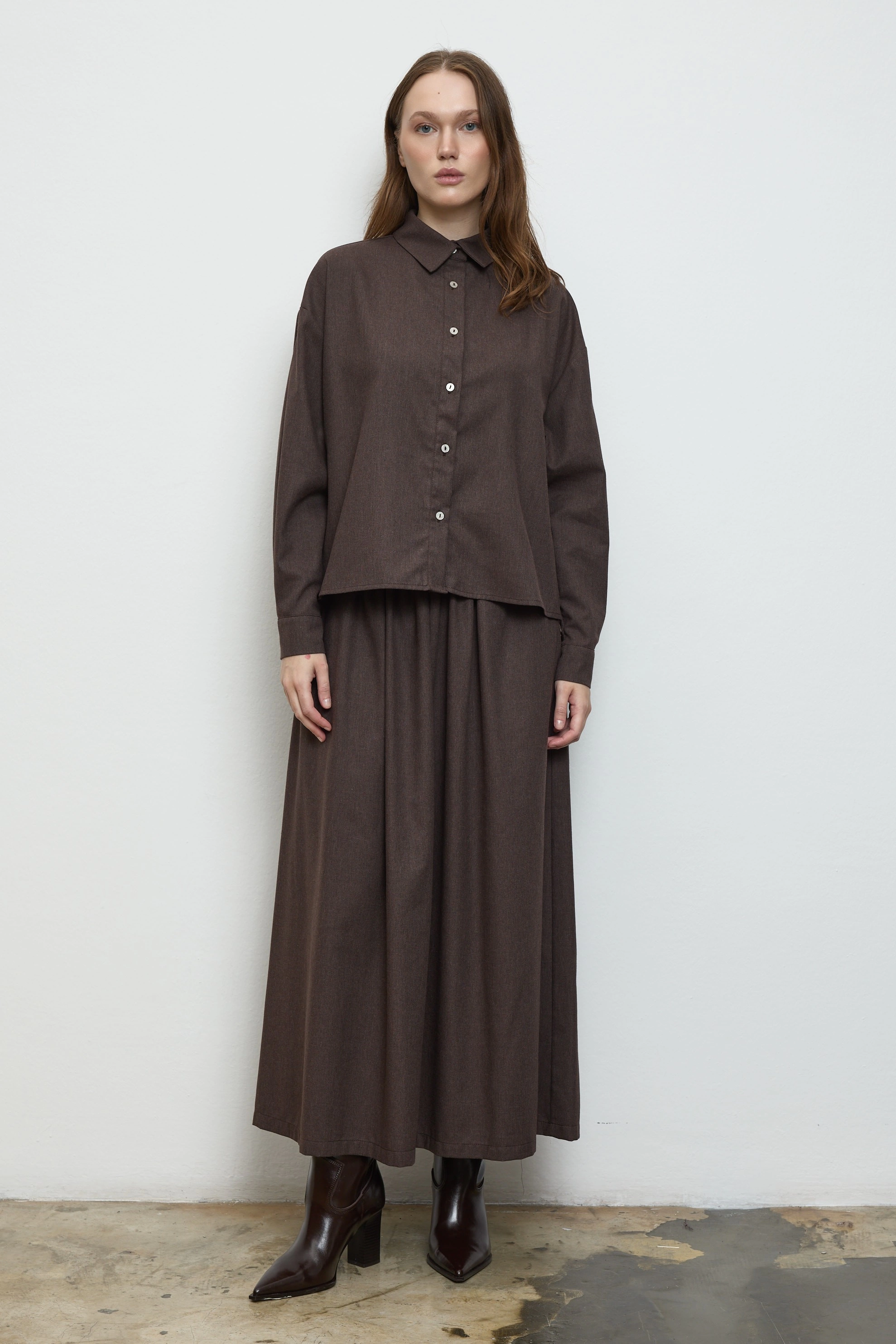 Qanu Leydi Gömlek Kahverengi